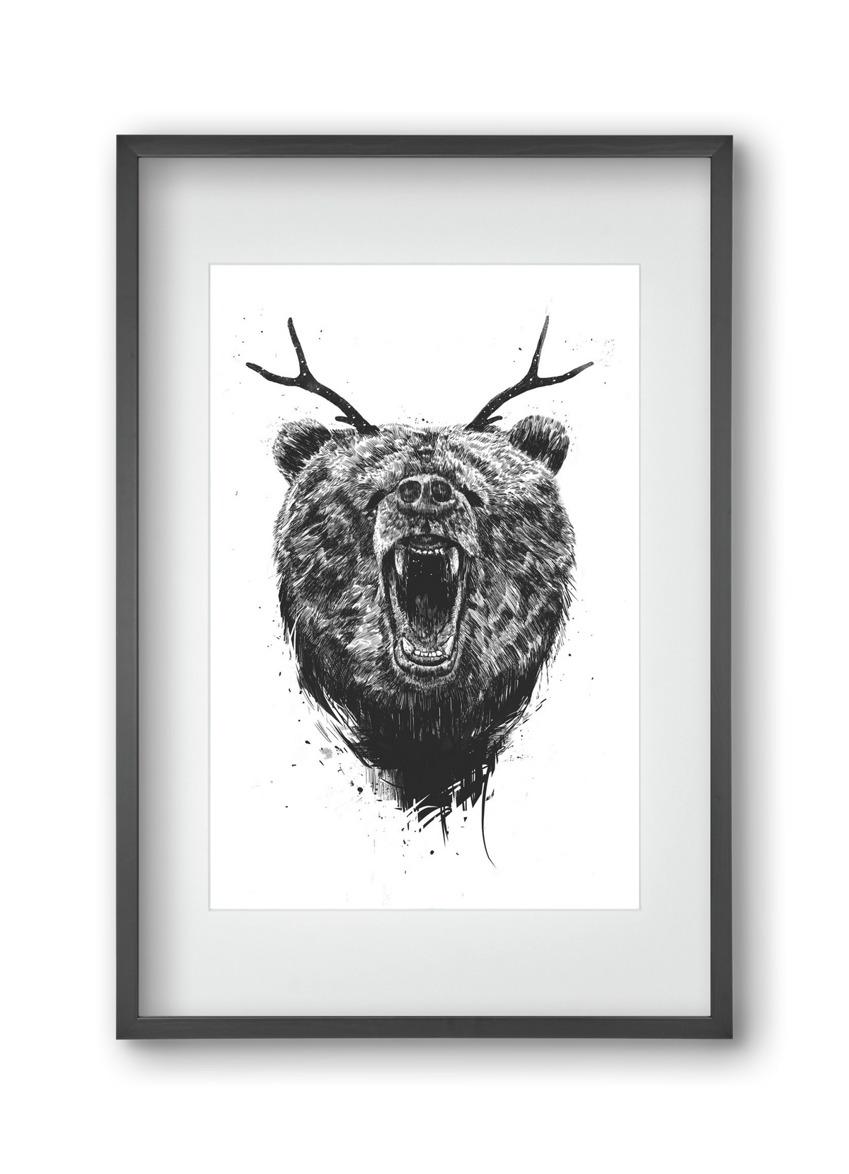 Angry bear with antlers, 30x45 cm (20x30 cm), Fekete keret, paszpartuval