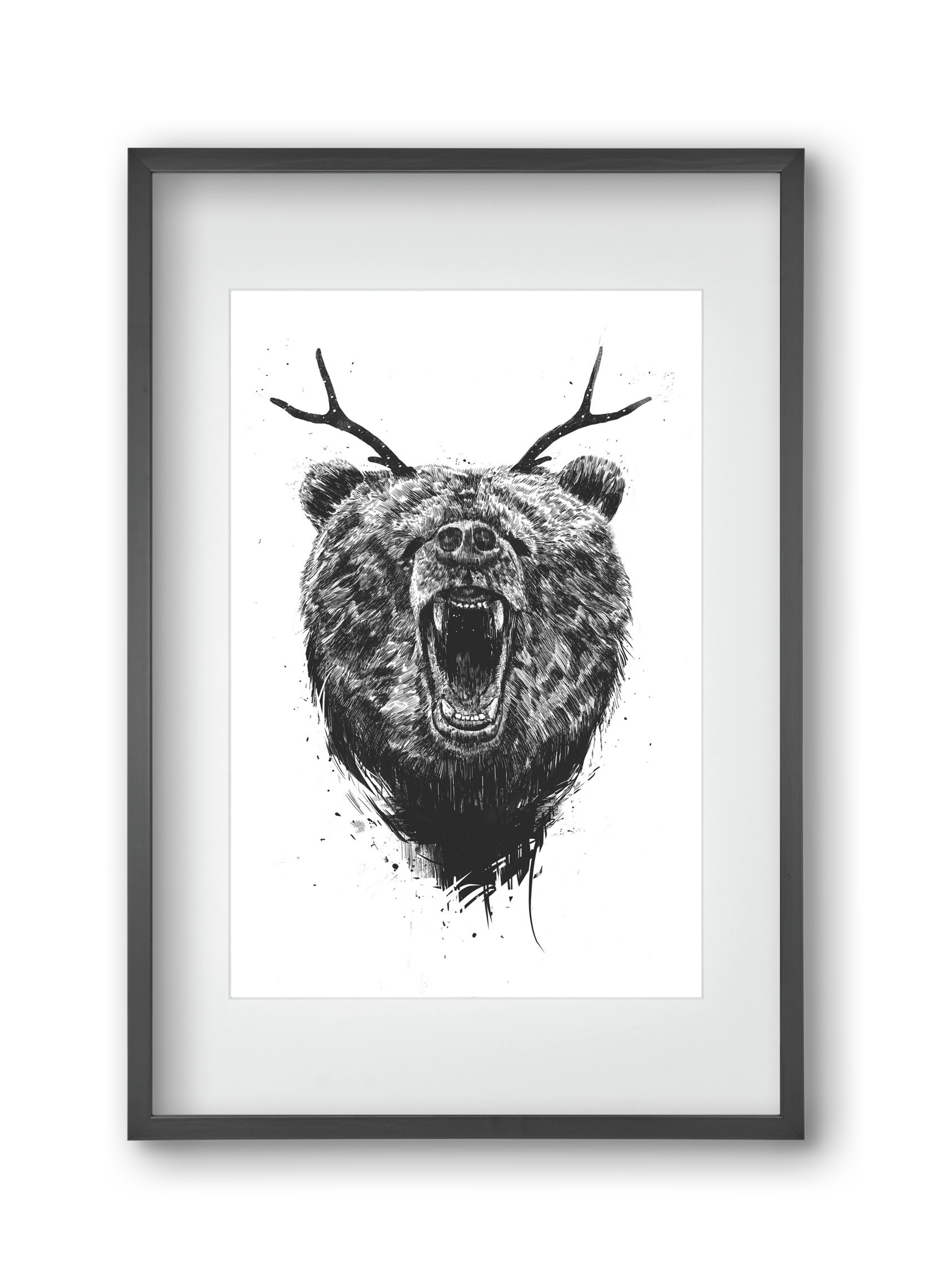 Angry bear with antlers, 30x45 cm (20x30 cm), Fekete keret, paszpartuval