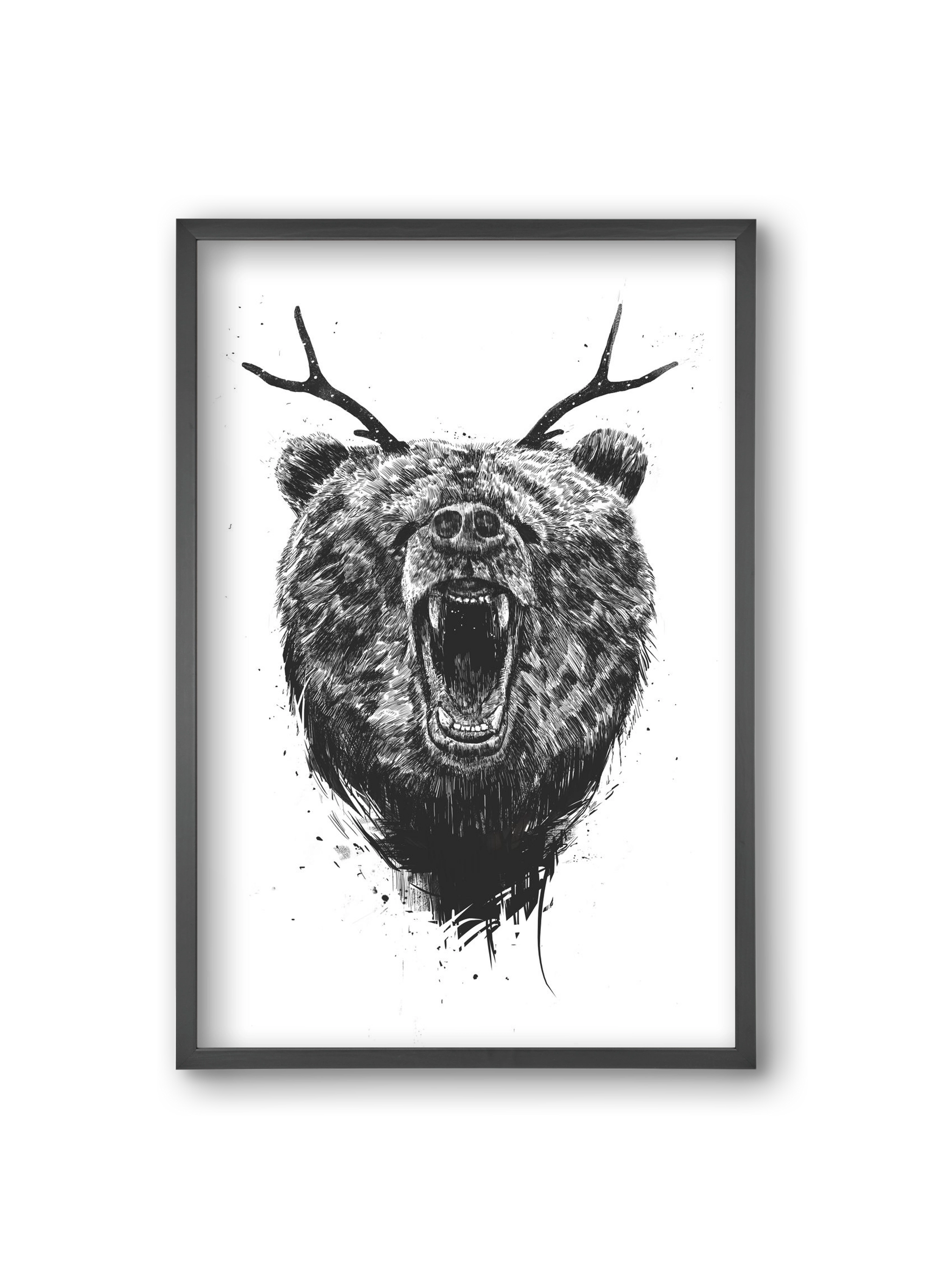 Angry bear with antlers, 20x30 cm (20x30 cm), Fekete keret