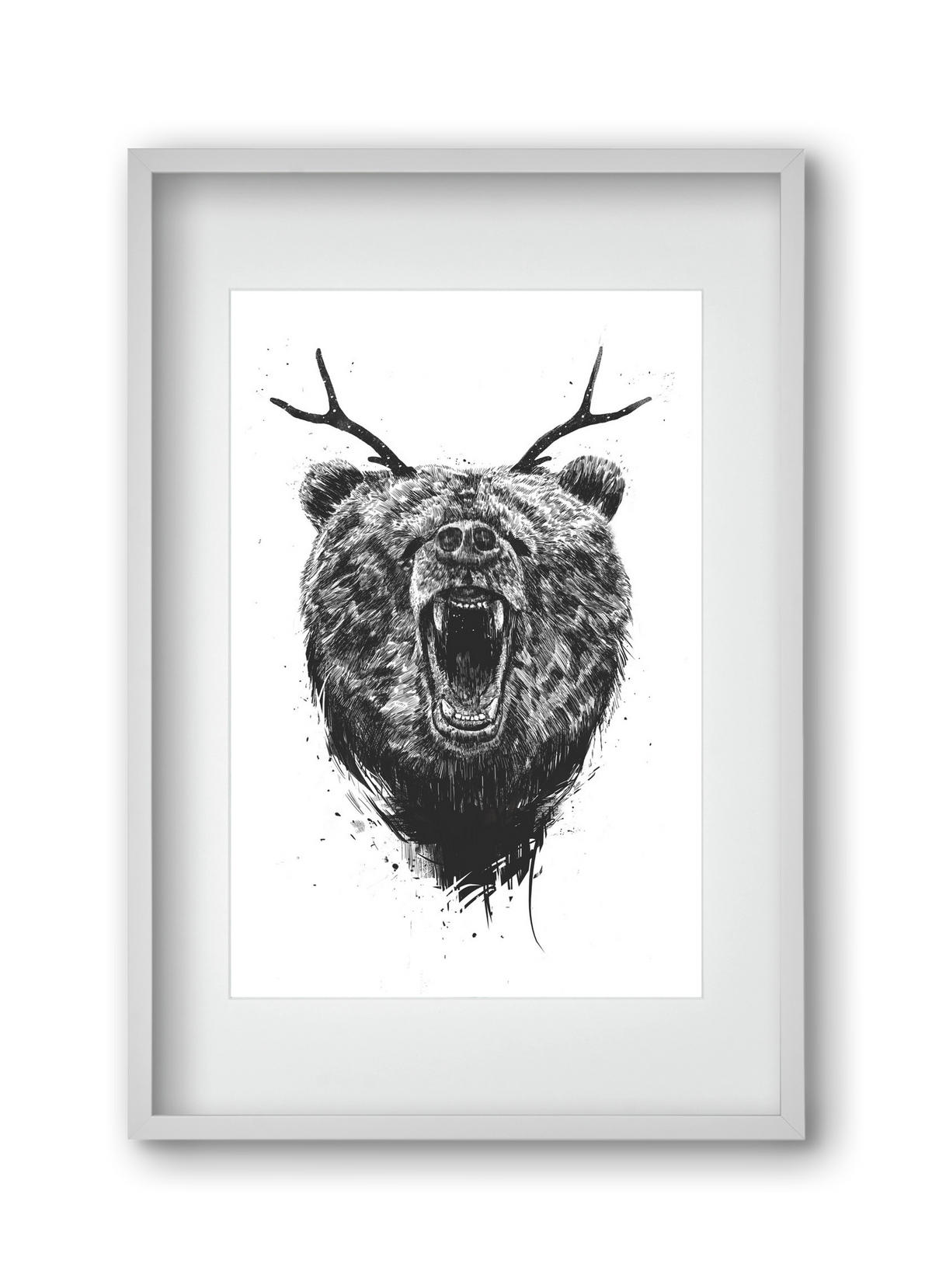 Angry bear with antlers, 30x45 cm (20x30 cm), Fehér keret, paszpartuval