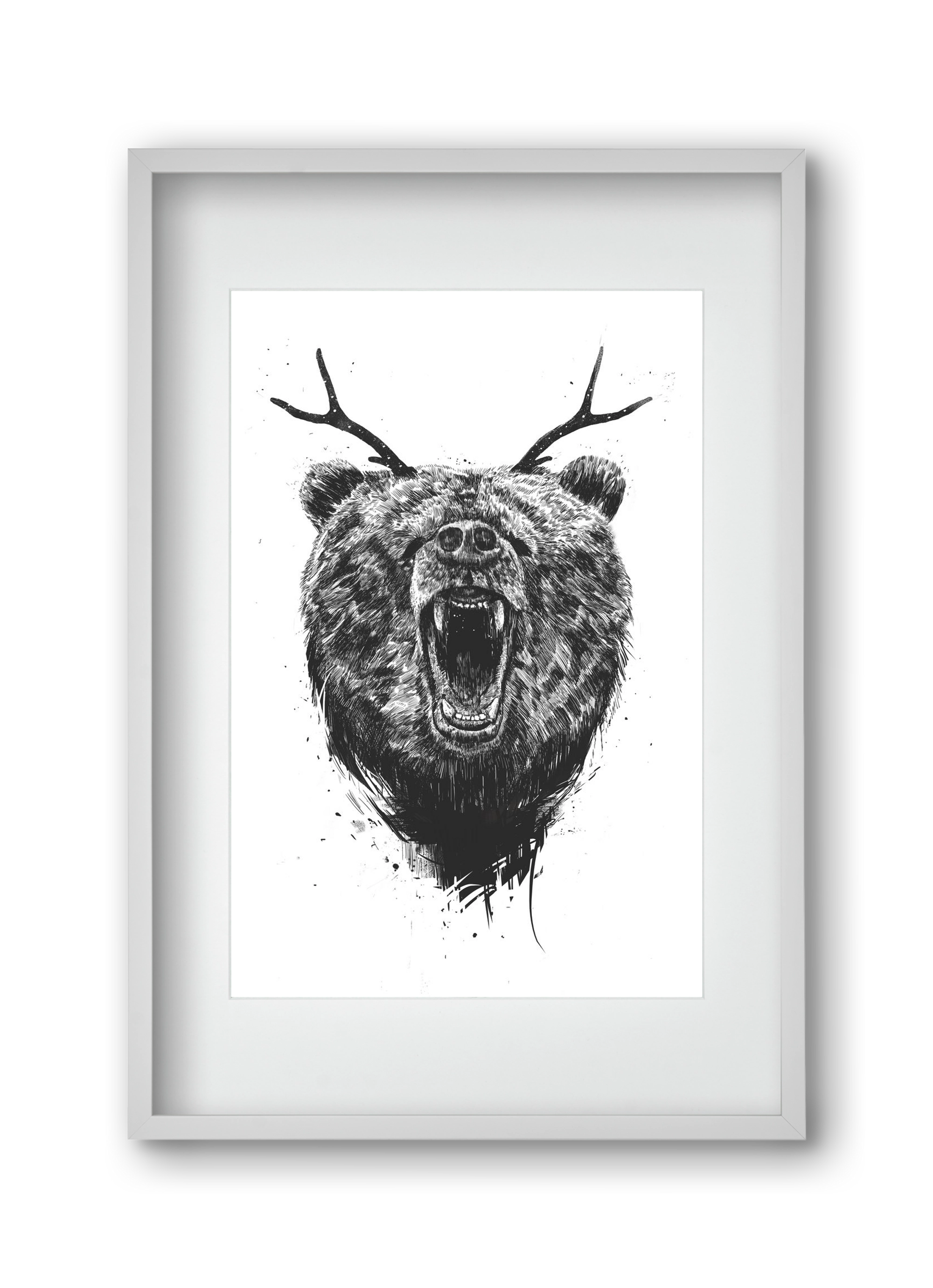 Angry bear with antlers, 30x45 cm (20x30 cm), Fehér keret, paszpartuval