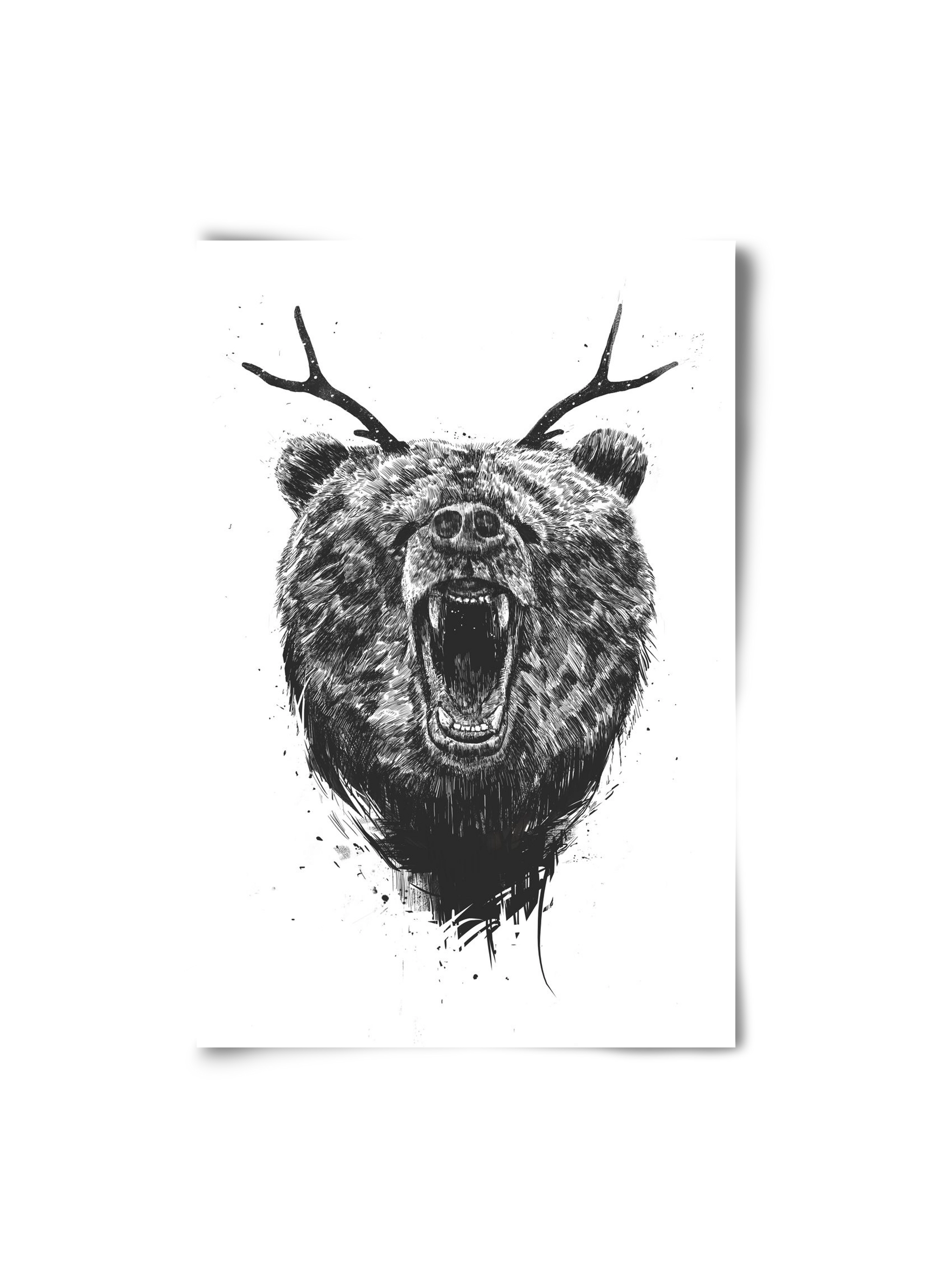 Angry bear with antlers, 20x30 cm, Keret nélkül