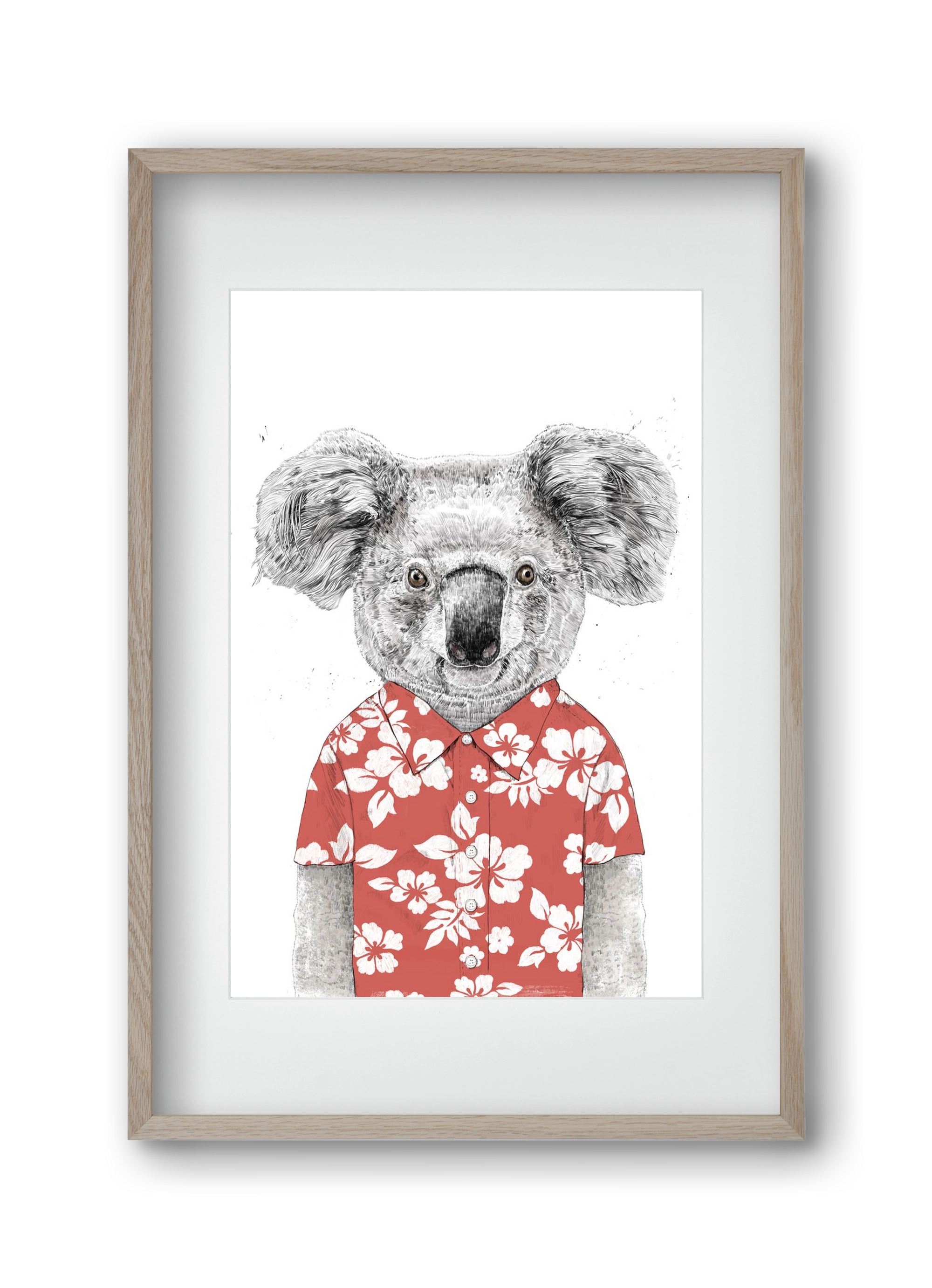 Summer koala (red), 30x45 cm (20x30 cm), Tölgy keret, paszpartuval