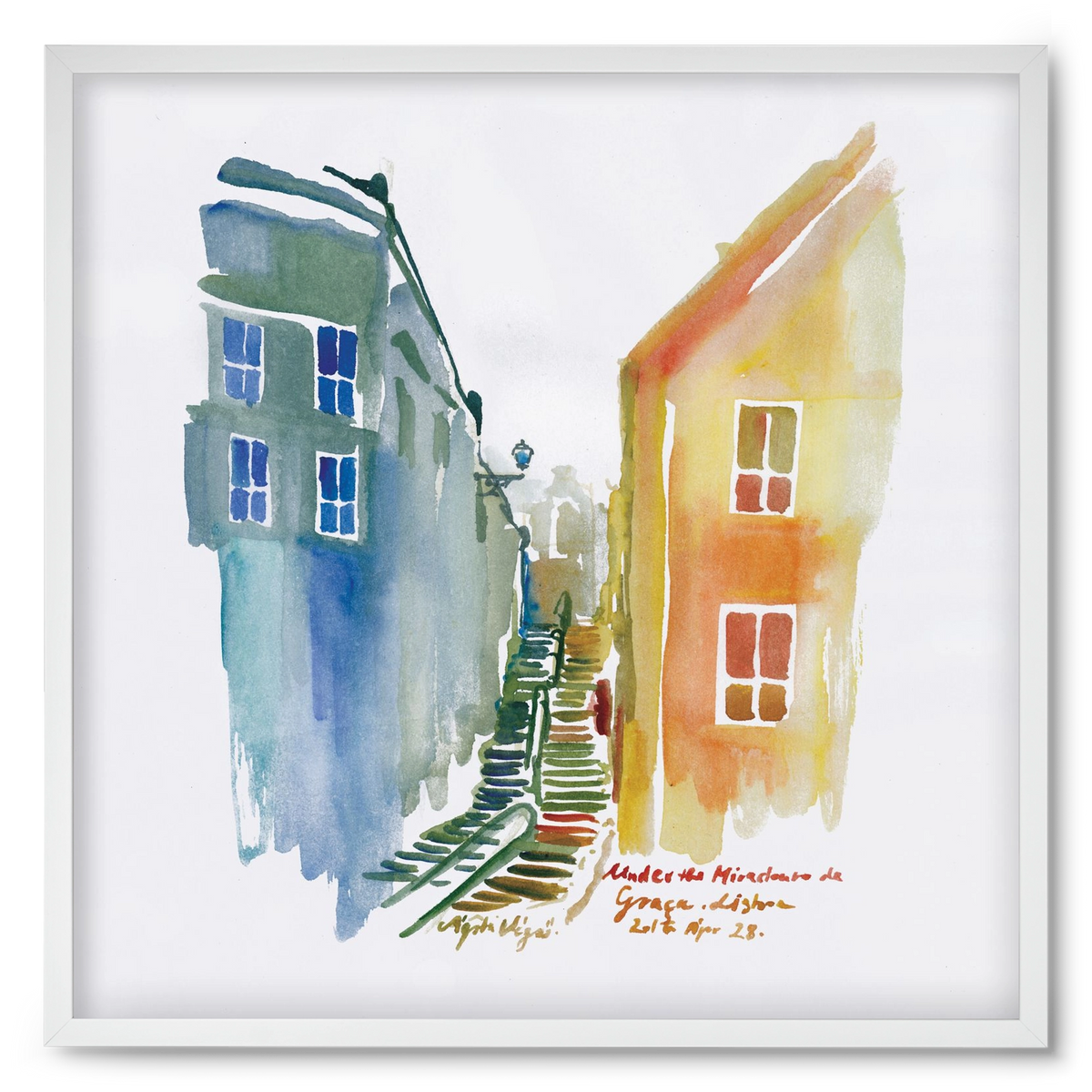 LISBON Aquarelle No.1v2, 50x50 cm (50x50 cm), Fehér keret