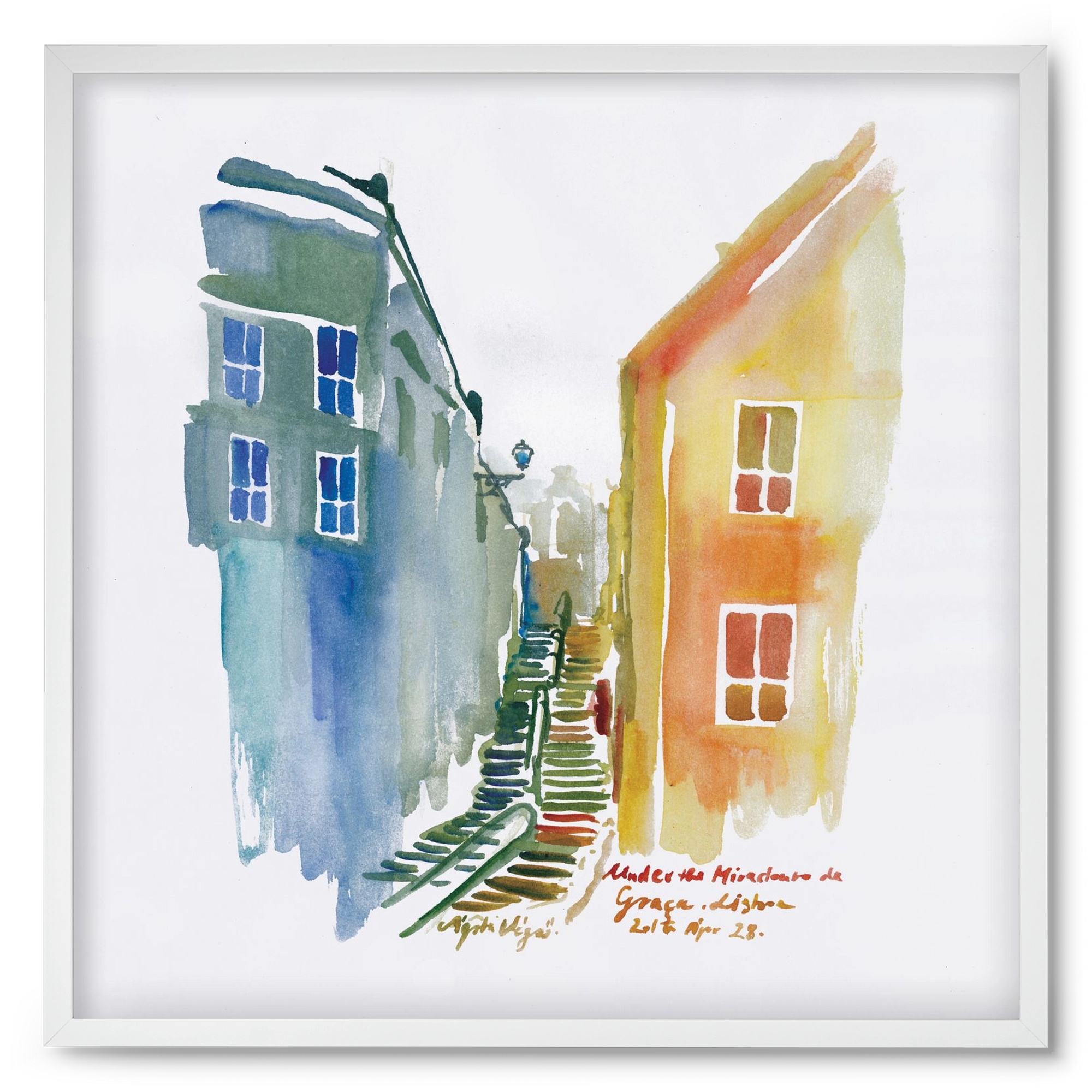 LISBON Aquarelle No.1v2, 50x50 cm (50x50 cm), Fehér keret