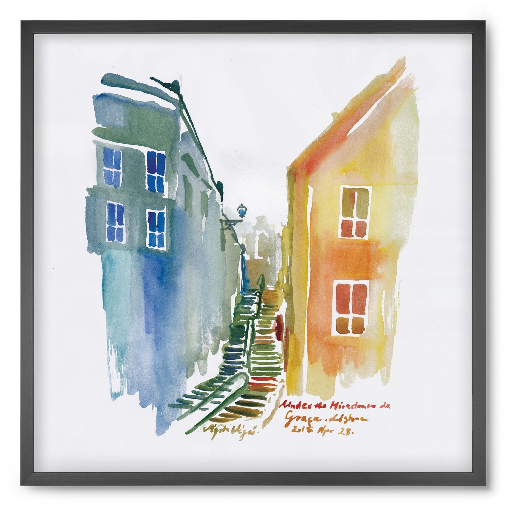 LISBON Aquarelle No.1v2, 50x50 cm (50x50 cm), Fekete keret