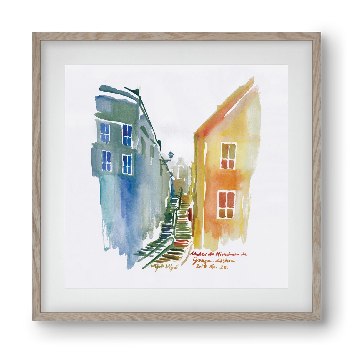 LISBON Aquarelle No.1v2, 40x40 cm (30x30 cm), Tölgy keret, paszpartuval