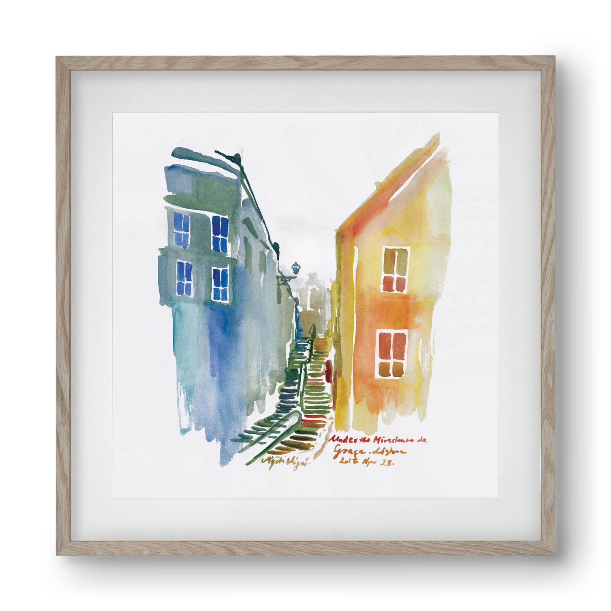 LISBON Aquarelle No.1v2, 40x40 cm (30x30 cm), Tölgy keret, paszpartuval