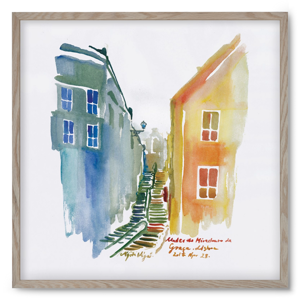 LISBON Aquarelle No.1v2, 50x50 cm (50x50 cm), Tölgy keret