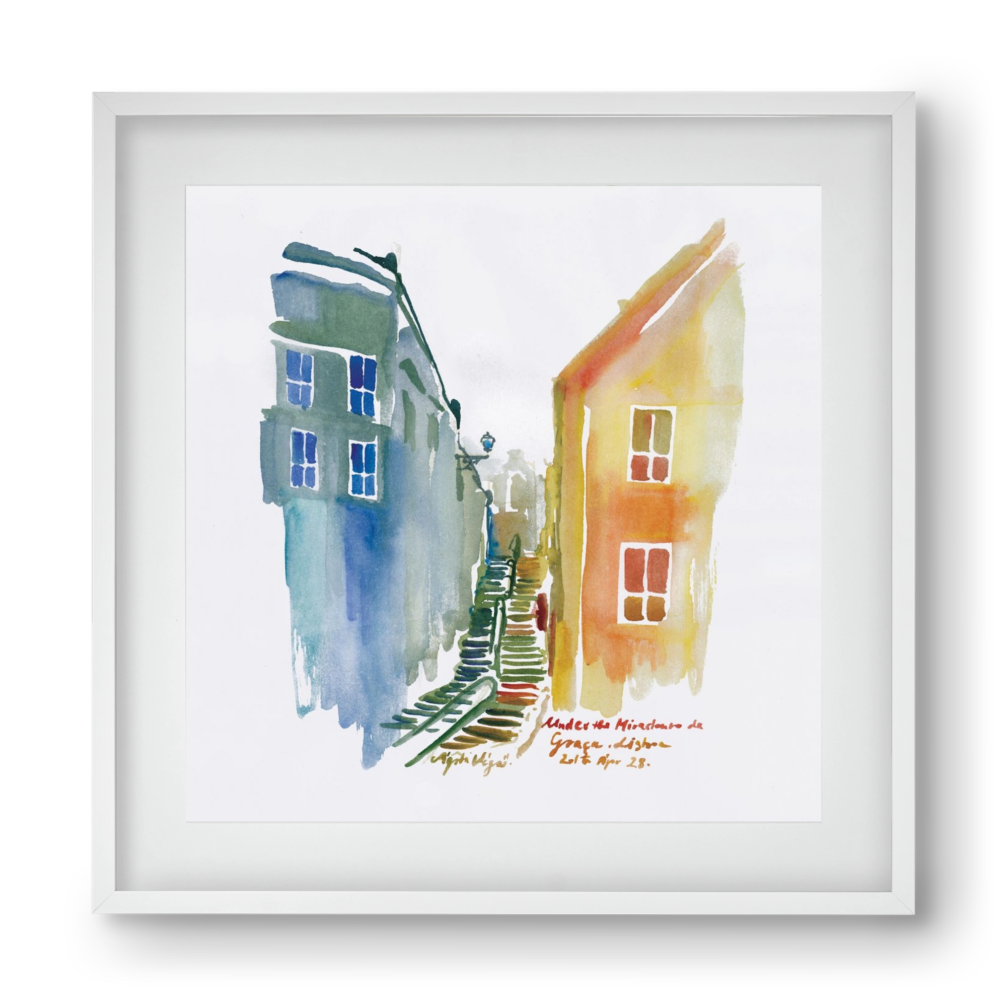 LISBON Aquarelle No.1v2, 40x40 cm (30x30 cm), Fehér keret, paszpartuval