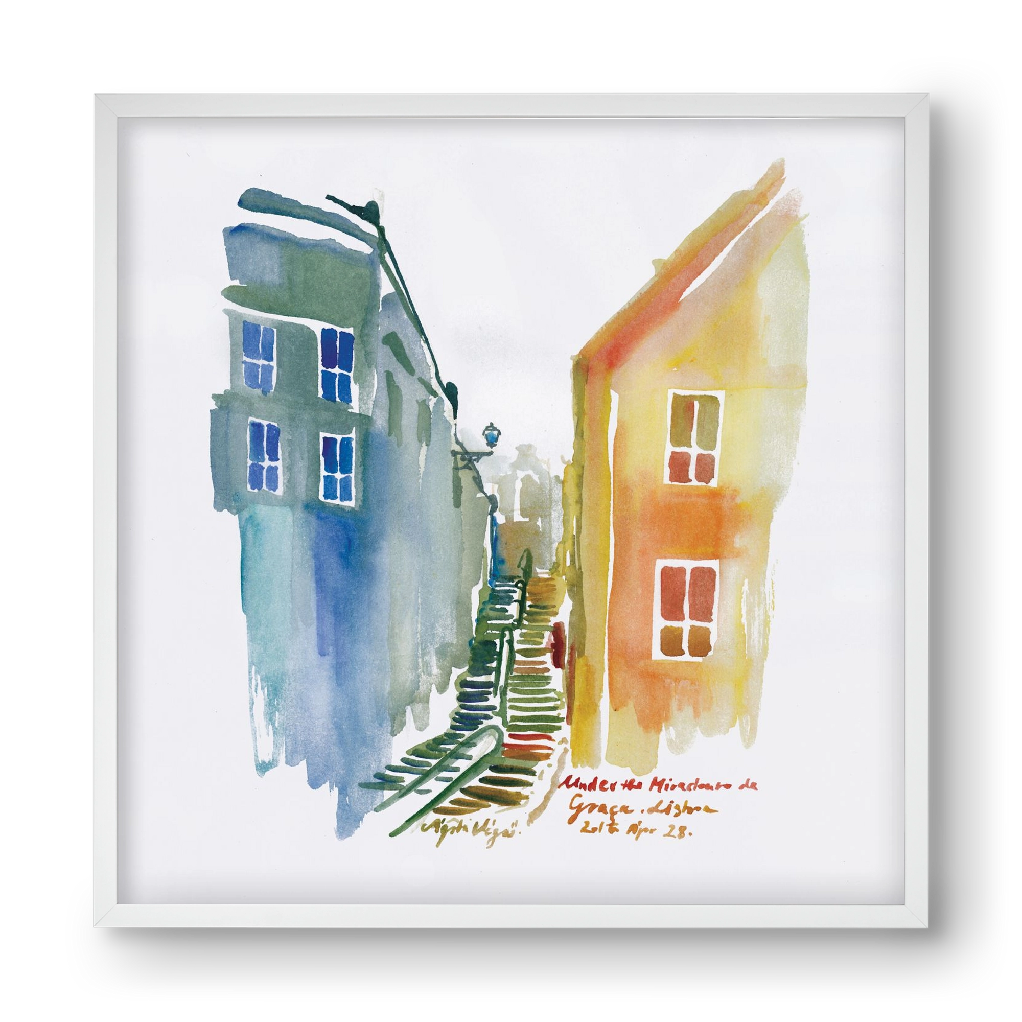 LISBON Aquarelle No.1v2, 40x40 cm (40x40 cm), Fehér keret