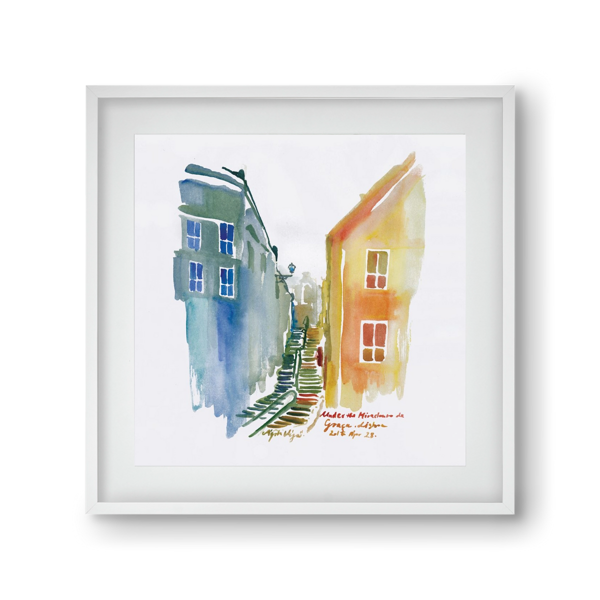 LISBON Aquarelle No.1v2, 30x30 cm (20x20 cm), Fehér keret, paszpartuval