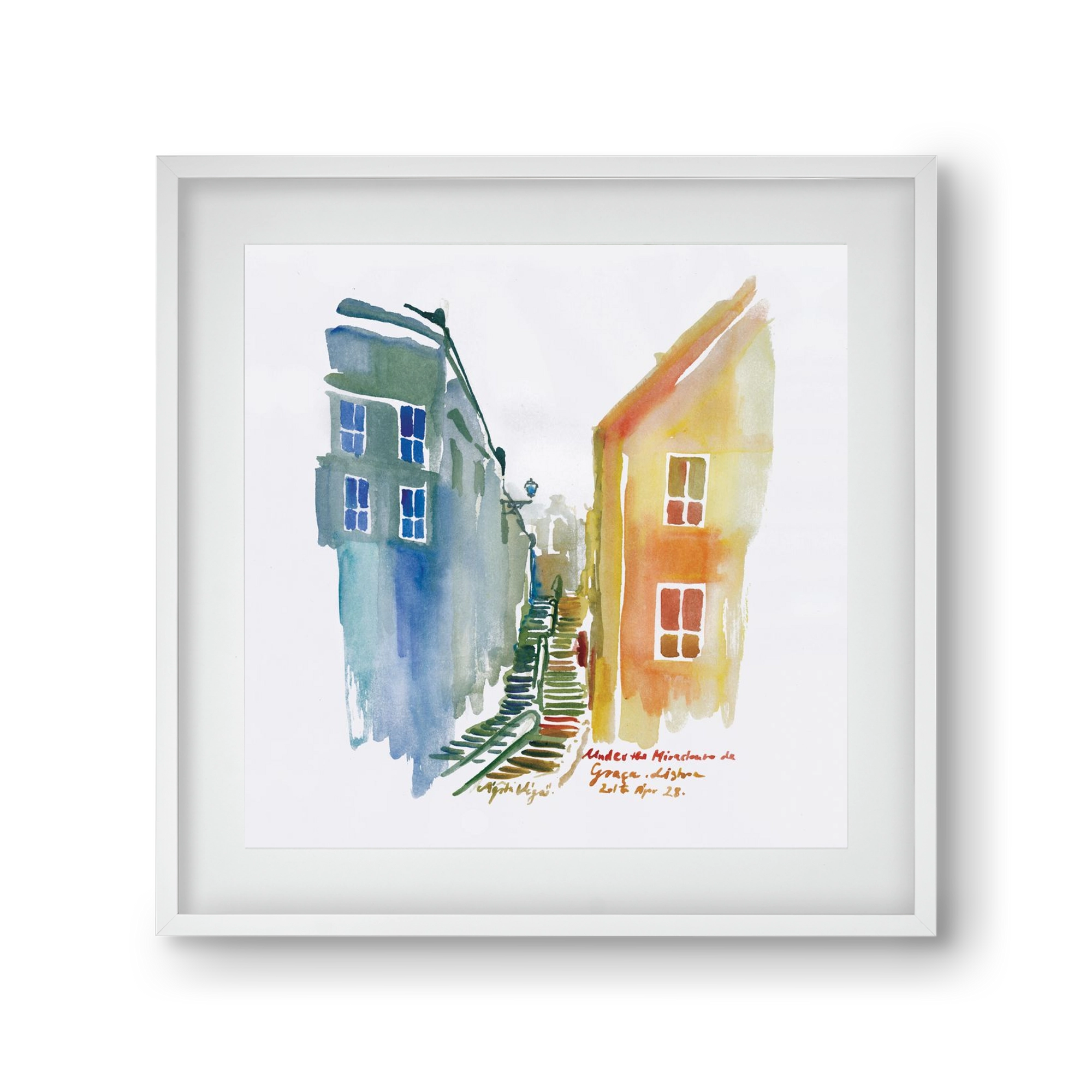 LISBON Aquarelle No.1v2, 30x30 cm (20x20 cm), Fehér keret, paszpartuval