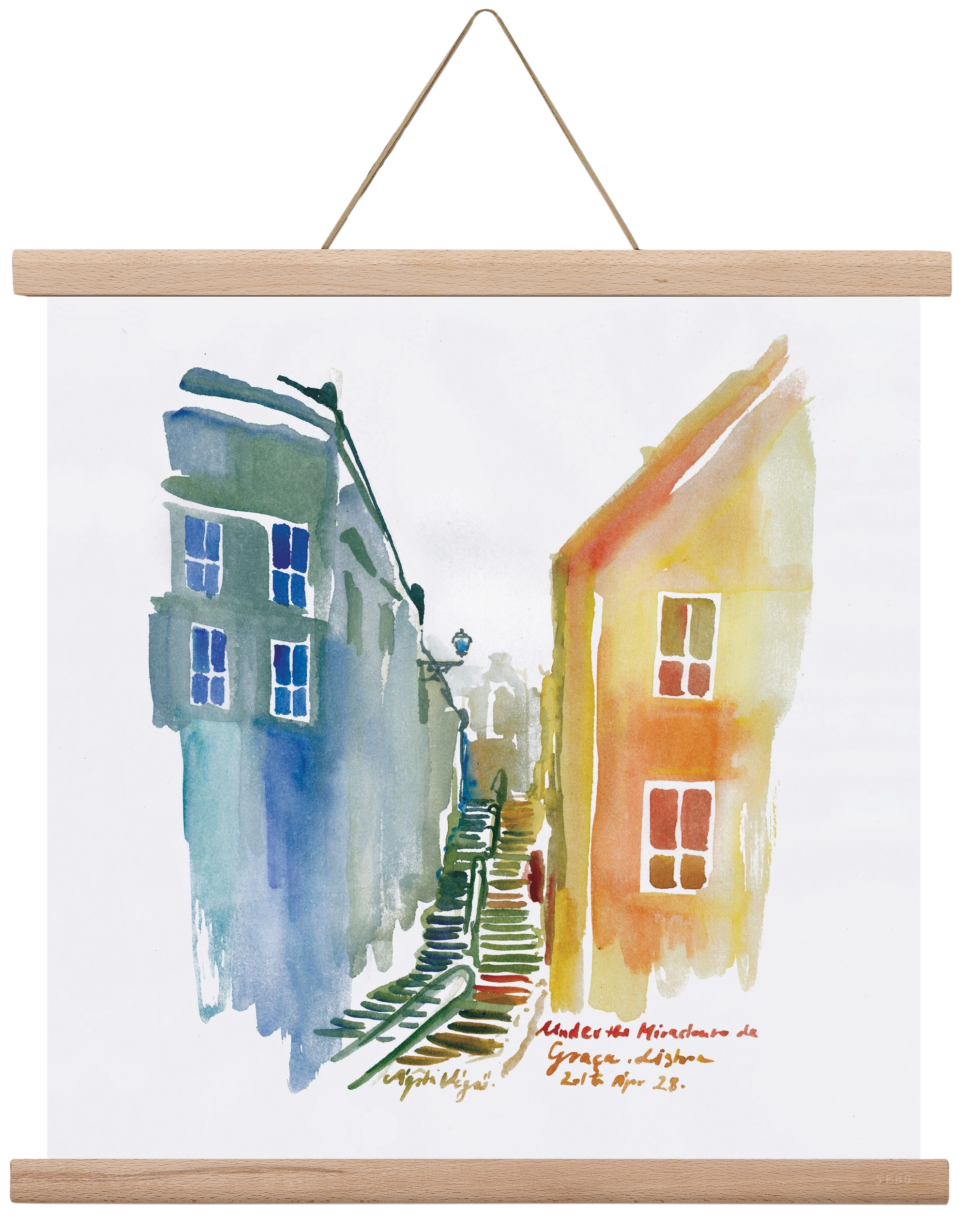 LISBON Aquarelle No.1v2, 40x40 cm (40x40 cm), Tölgy akasztó