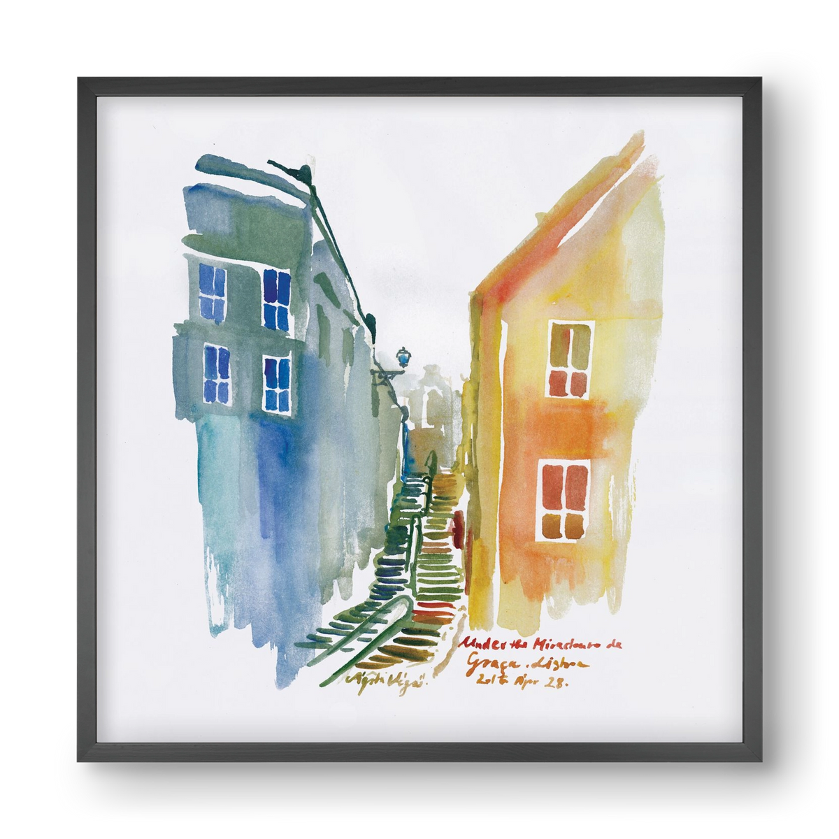 LISBON Aquarelle No.1v2, 40x40 cm (40x40 cm), Fekete keret