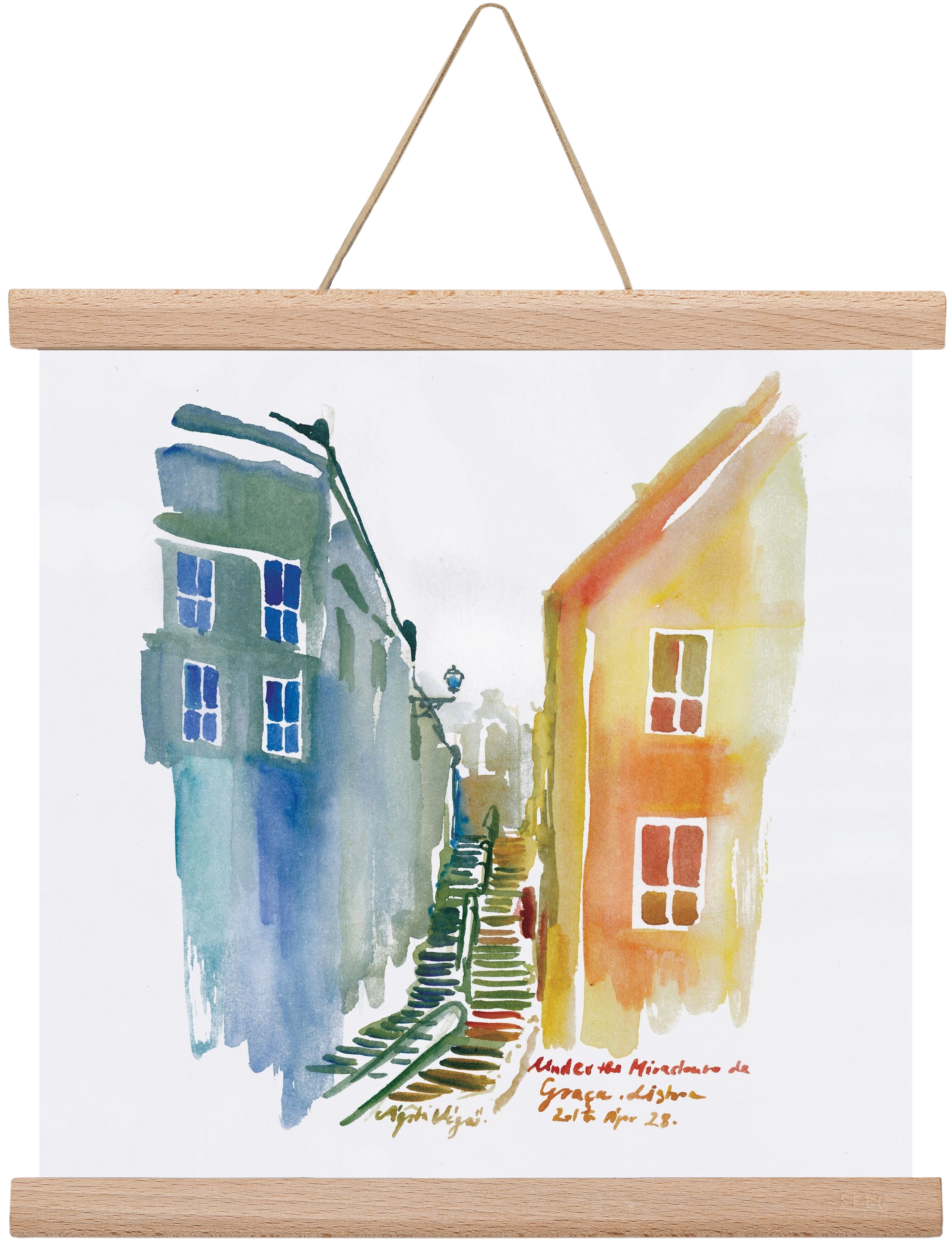 LISBON Aquarelle No.1v2, 30x30 cm (30x30 cm), Tölgy akasztó