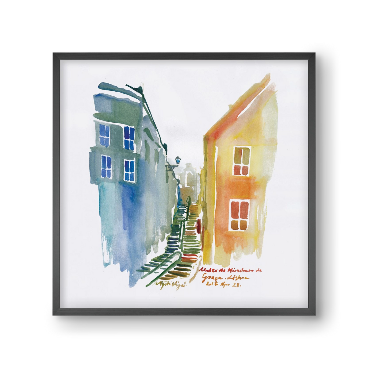 LISBON Aquarelle No.1v2, 30x30 cm (30x30 cm), Fekete keret