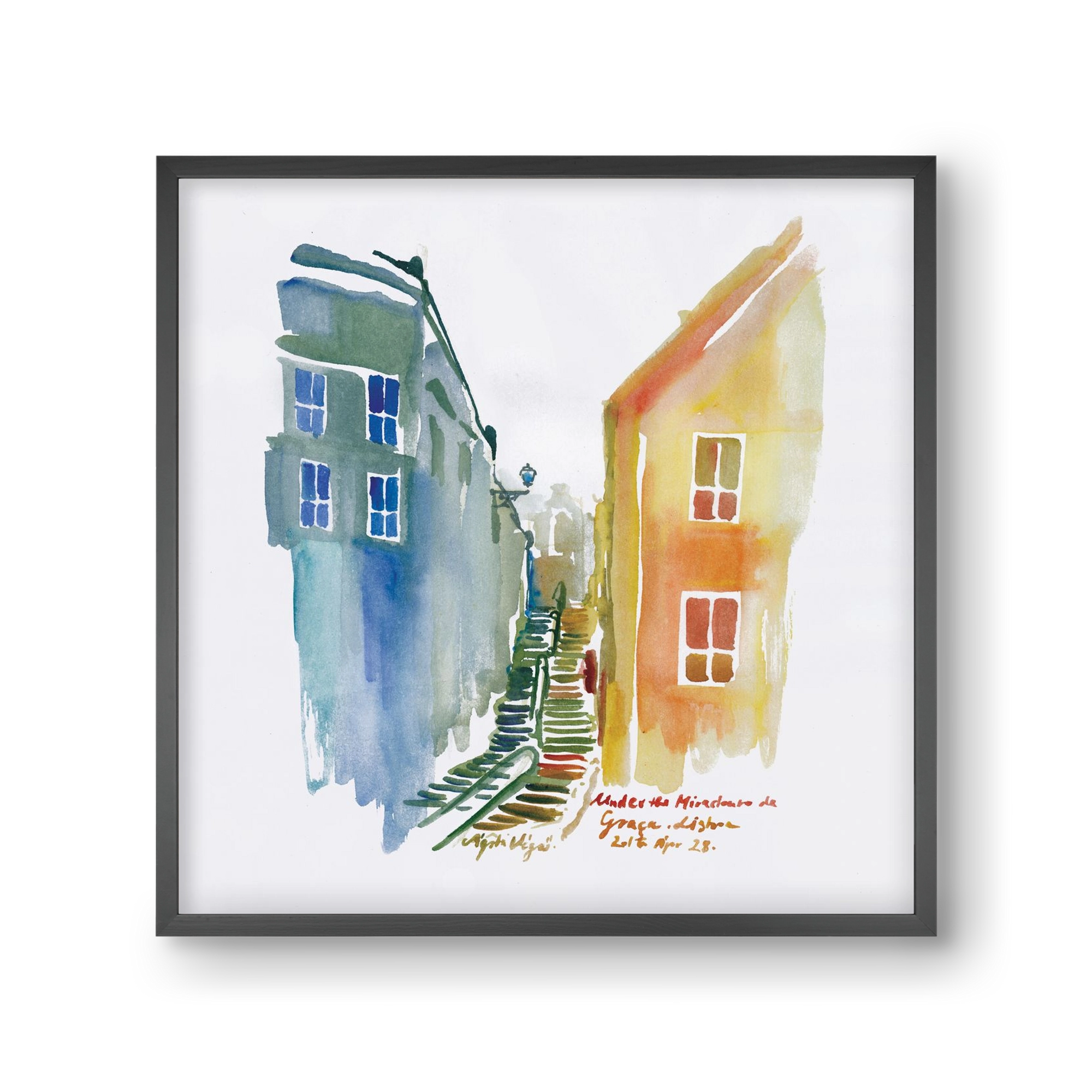 LISBON Aquarelle No.1v2, 30x30 cm (30x30 cm), Fekete keret