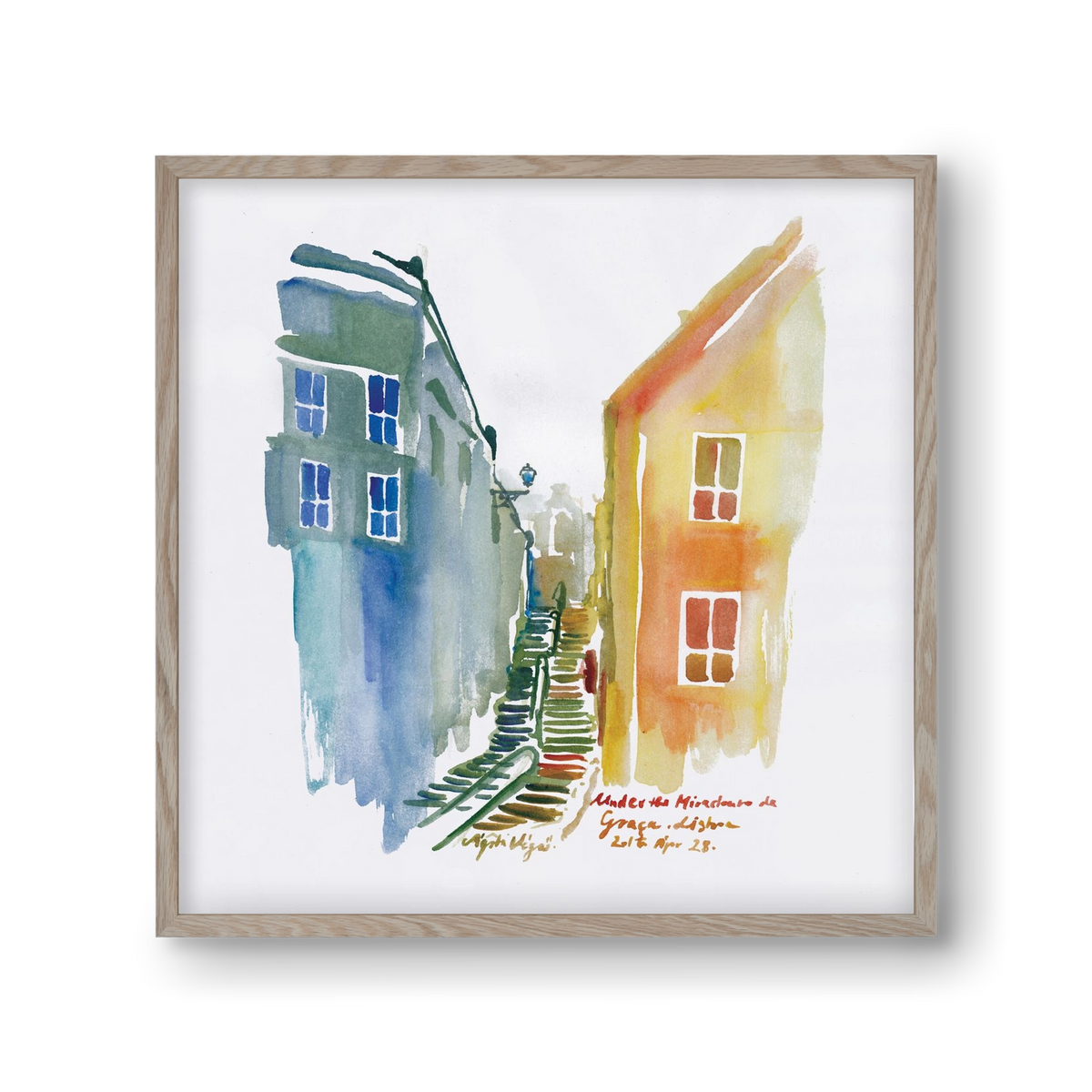 LISBON Aquarelle No.1v2, 30x30 cm (30x30 cm), Tölgy keret