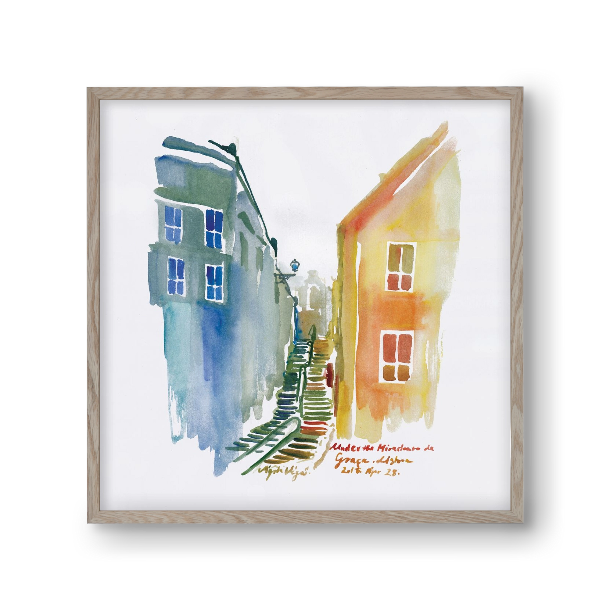 LISBON Aquarelle No.1v2, 30x30 cm (30x30 cm), Tölgy keret