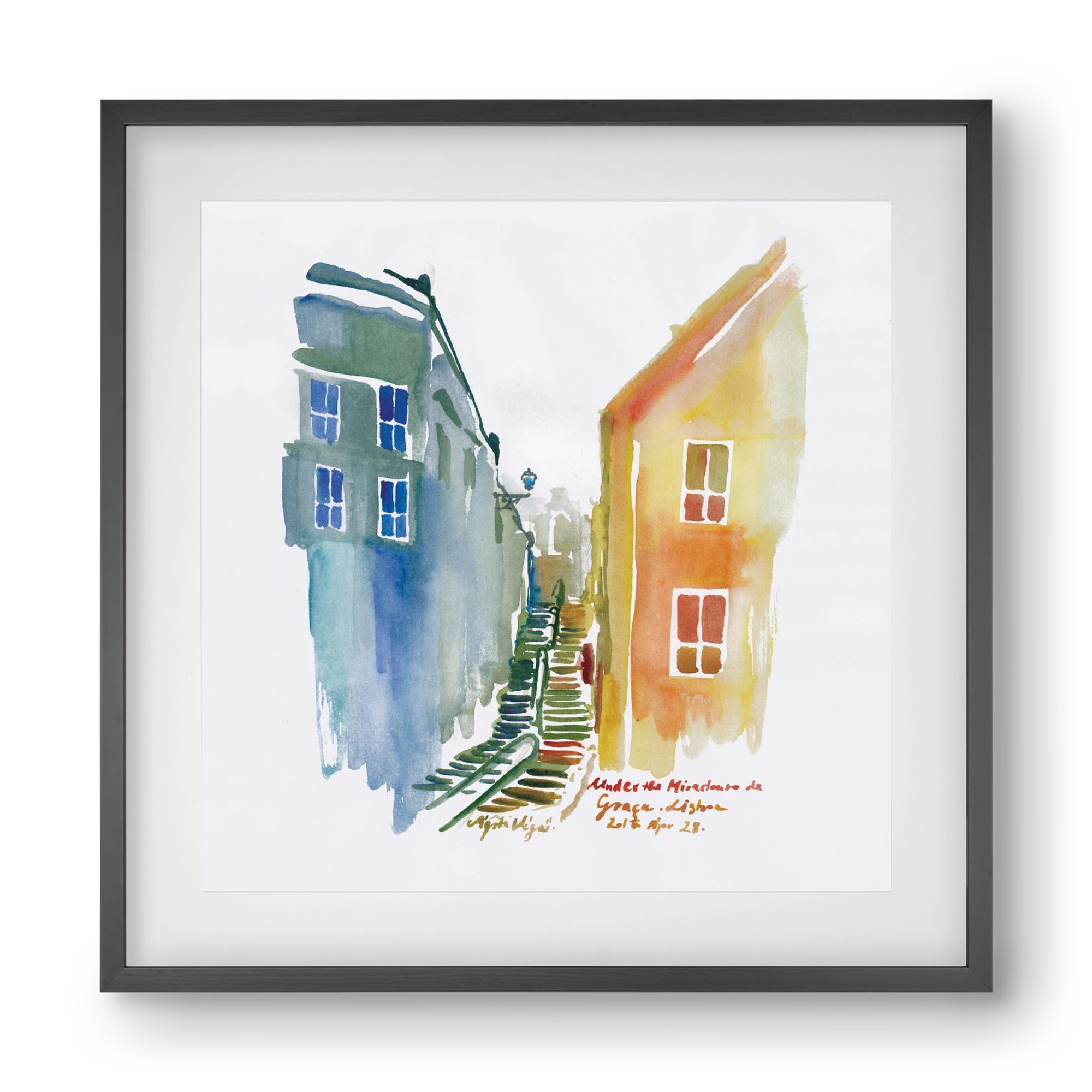 LISBON Aquarelle No.1v2, 40x40 cm (30x30 cm), Fekete keret, paszpartuval