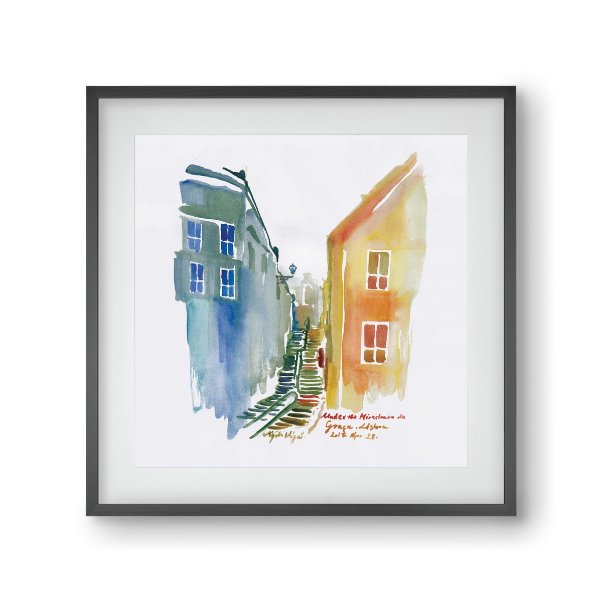 LISBON Aquarelle No.1v2, 30x30 cm (20x20 cm), Fekete keret, paszpartuval