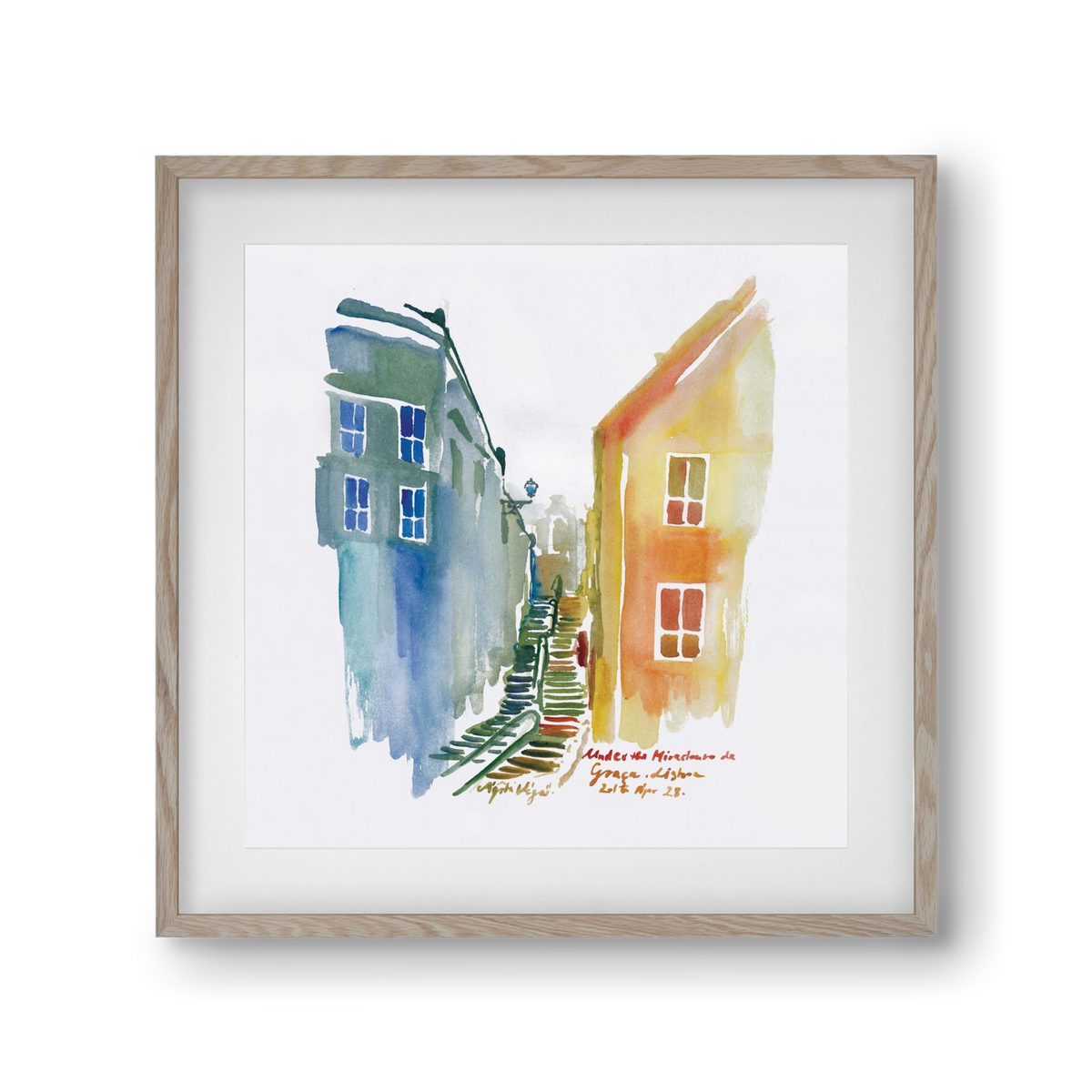 LISBON Aquarelle No.1v2, 30x30 cm (20x20 cm), Tölgy keret, paszpartuval