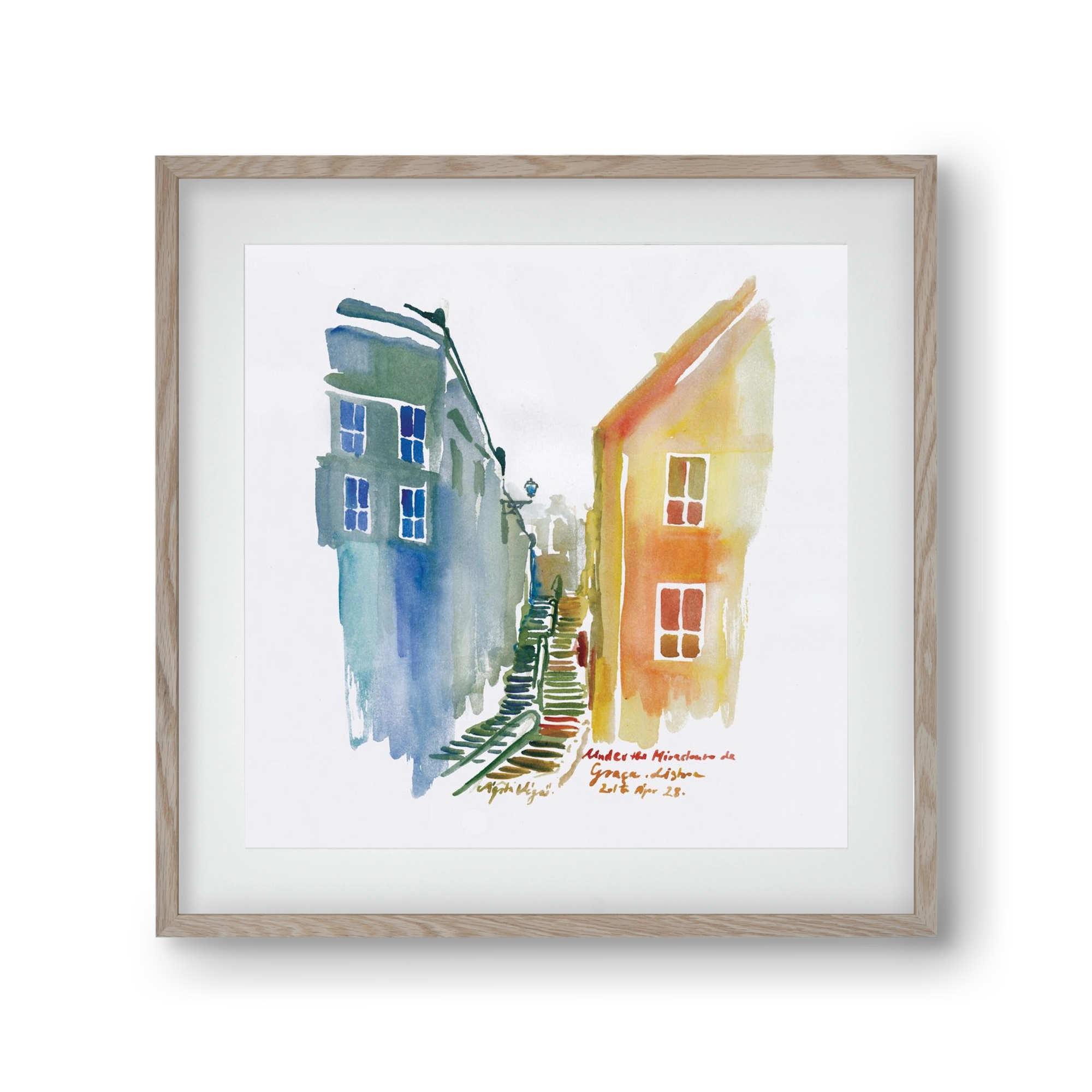 LISBON Aquarelle No.1v2, 30x30 cm (20x20 cm), Tölgy keret, paszpartuval