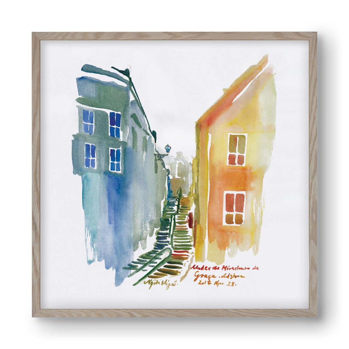 LISBON Aquarelle No.1v2, 40x40 cm (40x40 cm), Tölgy keret