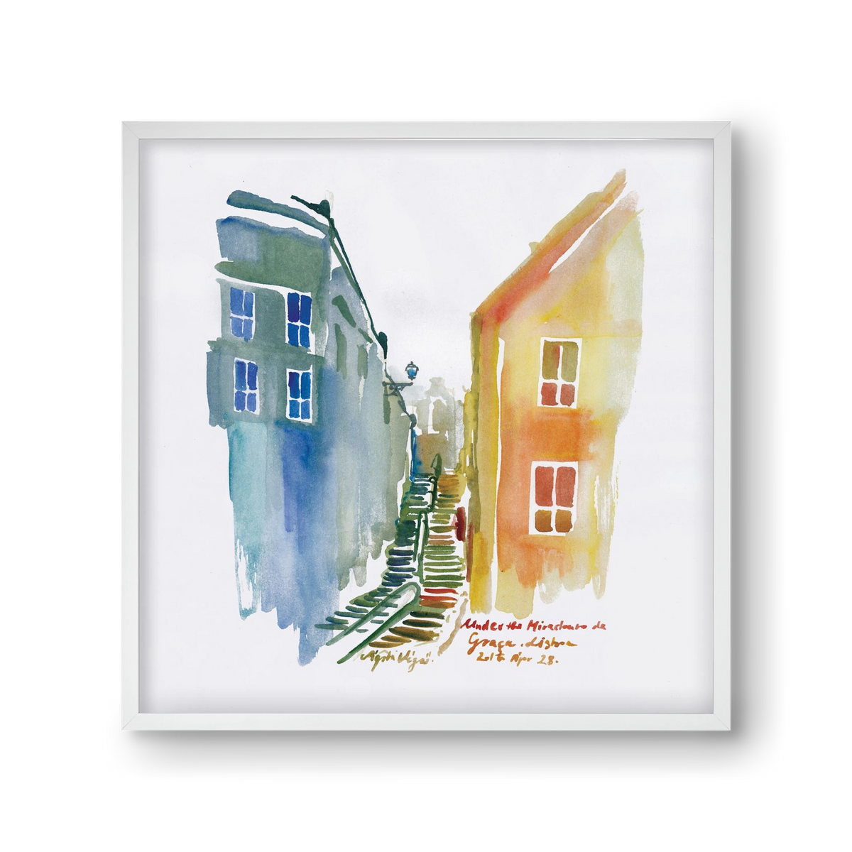 LISBON Aquarelle No.1v2, 30x30 cm (30x30 cm), Fehér keret