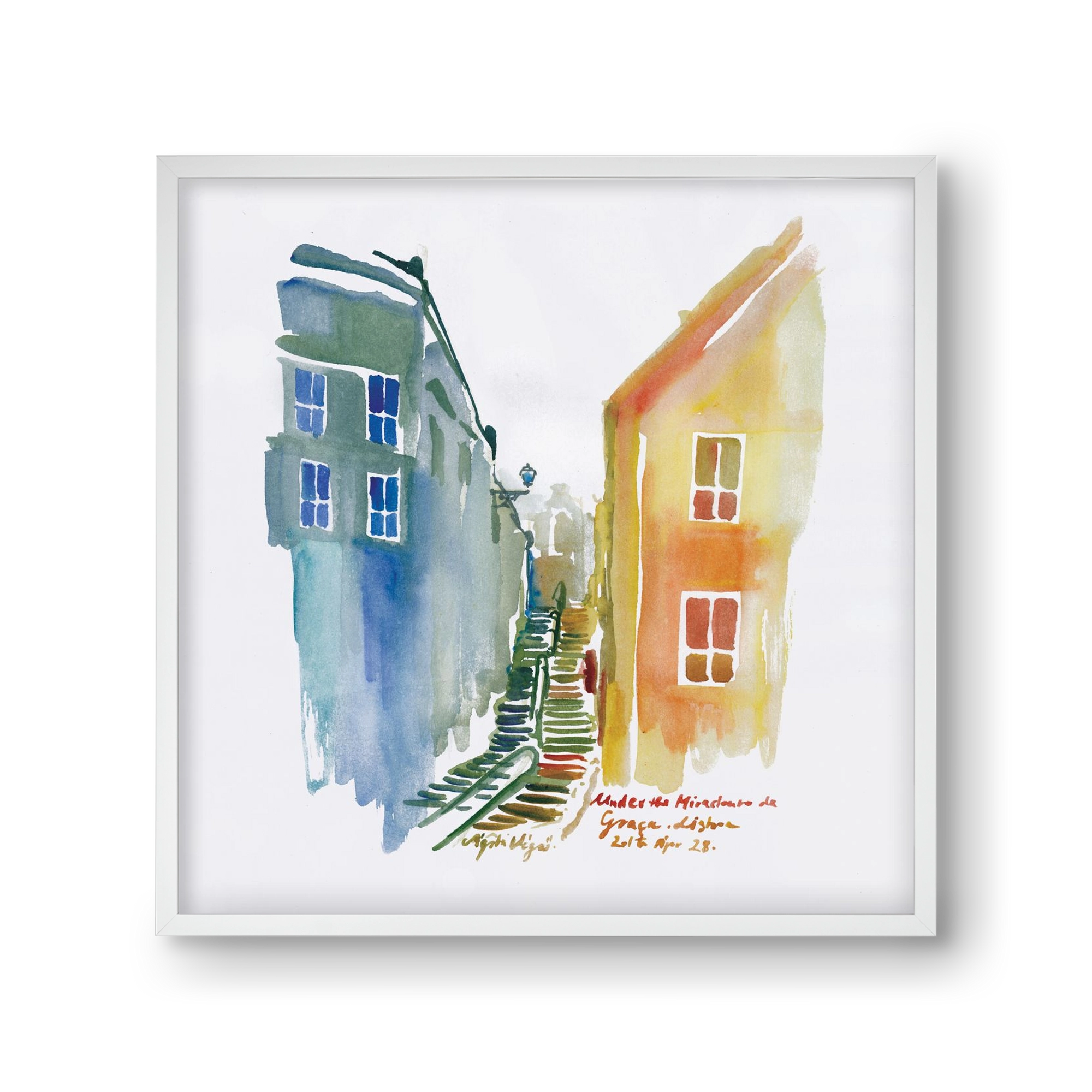 LISBON Aquarelle No.1v2, 30x30 cm (30x30 cm), Fehér keret