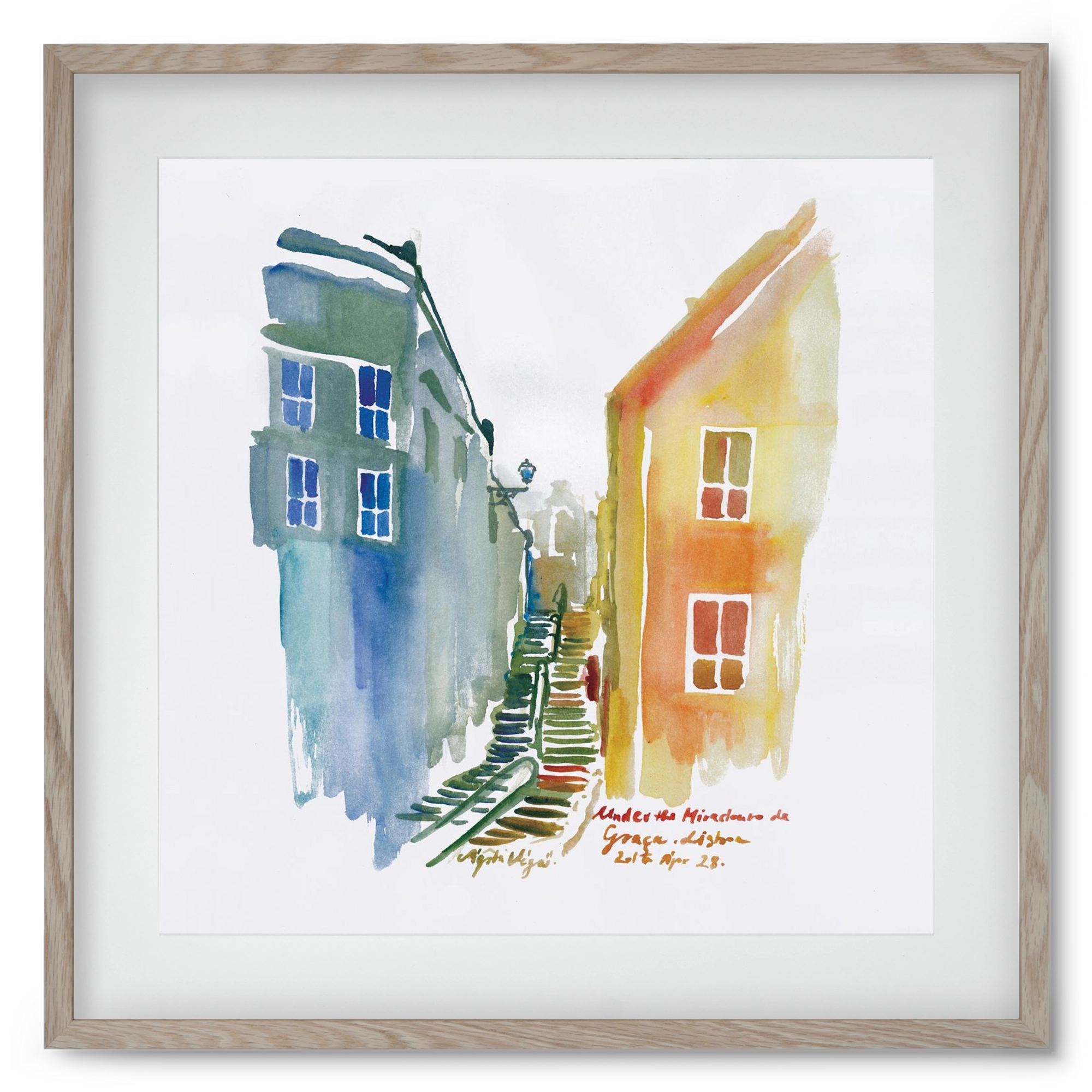 LISBON Aquarelle No.1v2, 50x50 cm (40x40 cm), Tölgy keret, paszpartuval