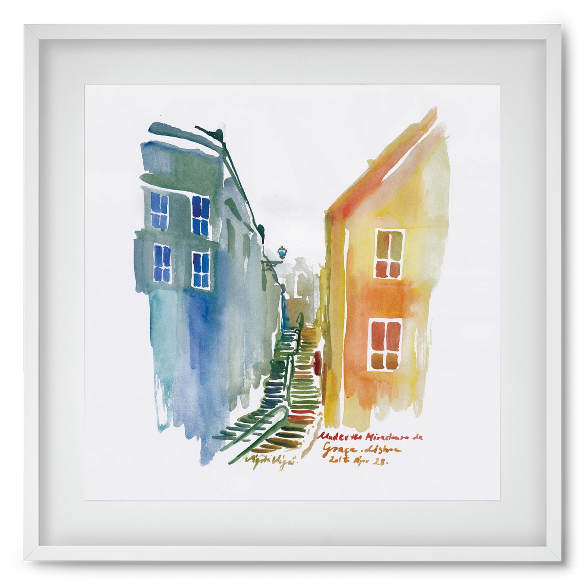 LISBON Aquarelle No.1v2, 50x50 cm (40x40 cm), Fehér keret, paszpartuval