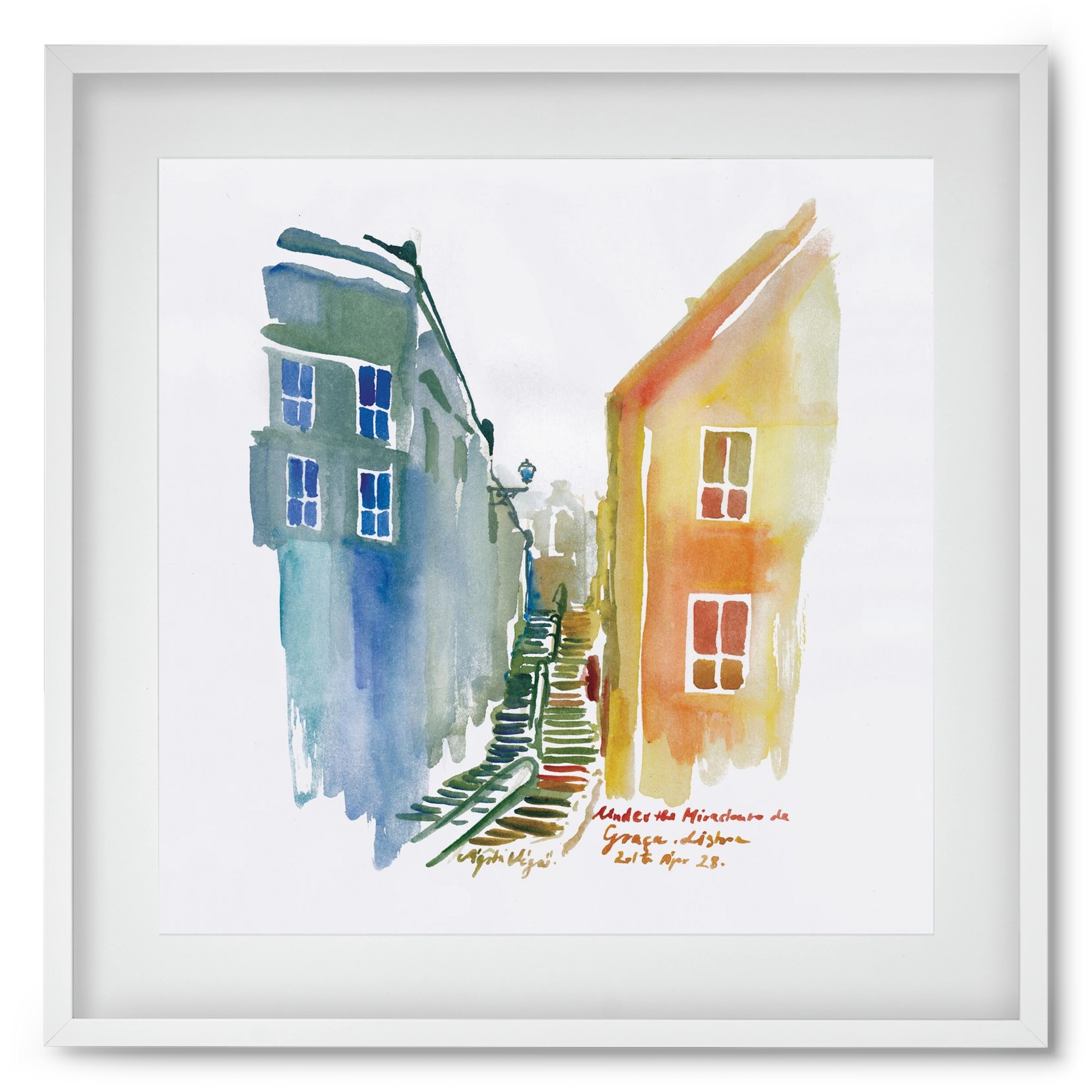 LISBON Aquarelle No.1v2, 50x50 cm (40x40 cm), Fehér keret, paszpartuval