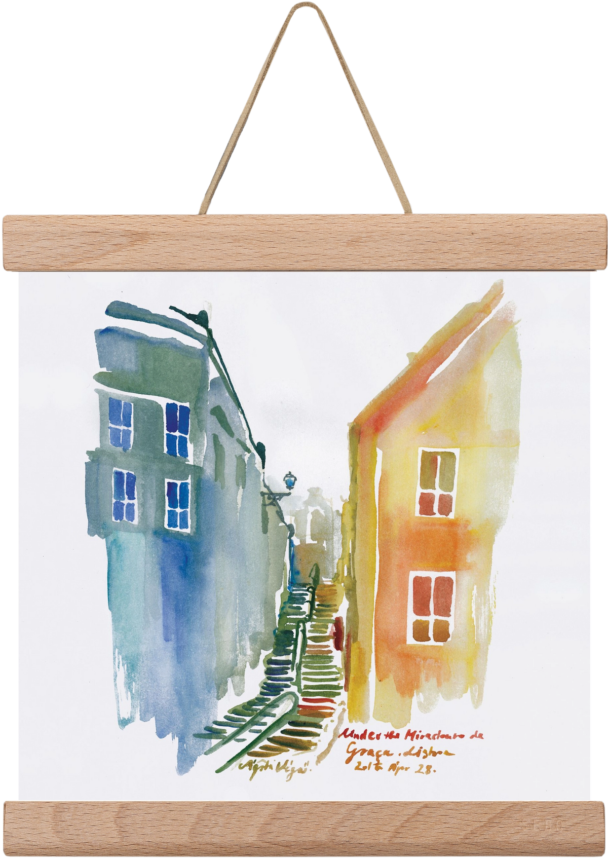 LISBON Aquarelle No.1v2, 20x20 cm (20x20 cm), Tölgy akasztó