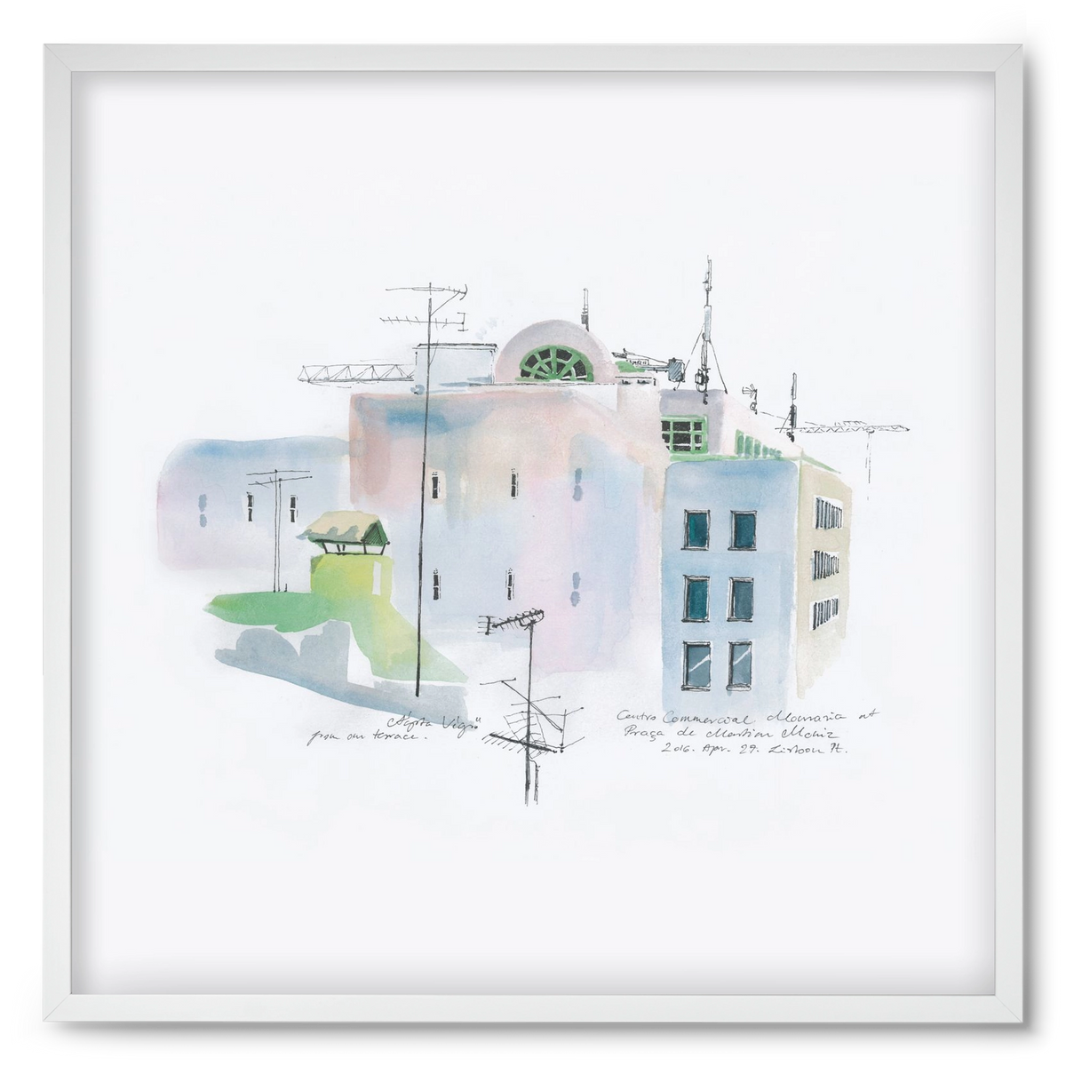 LISBON Aquarelle No.3, 50x50 cm (50x50 cm), Fehér keret