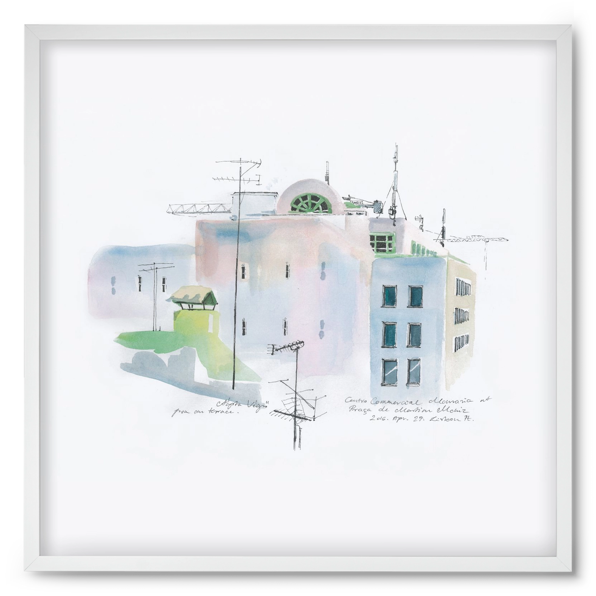 LISBON Aquarelle No.3, 50x50 cm (50x50 cm), Fehér keret