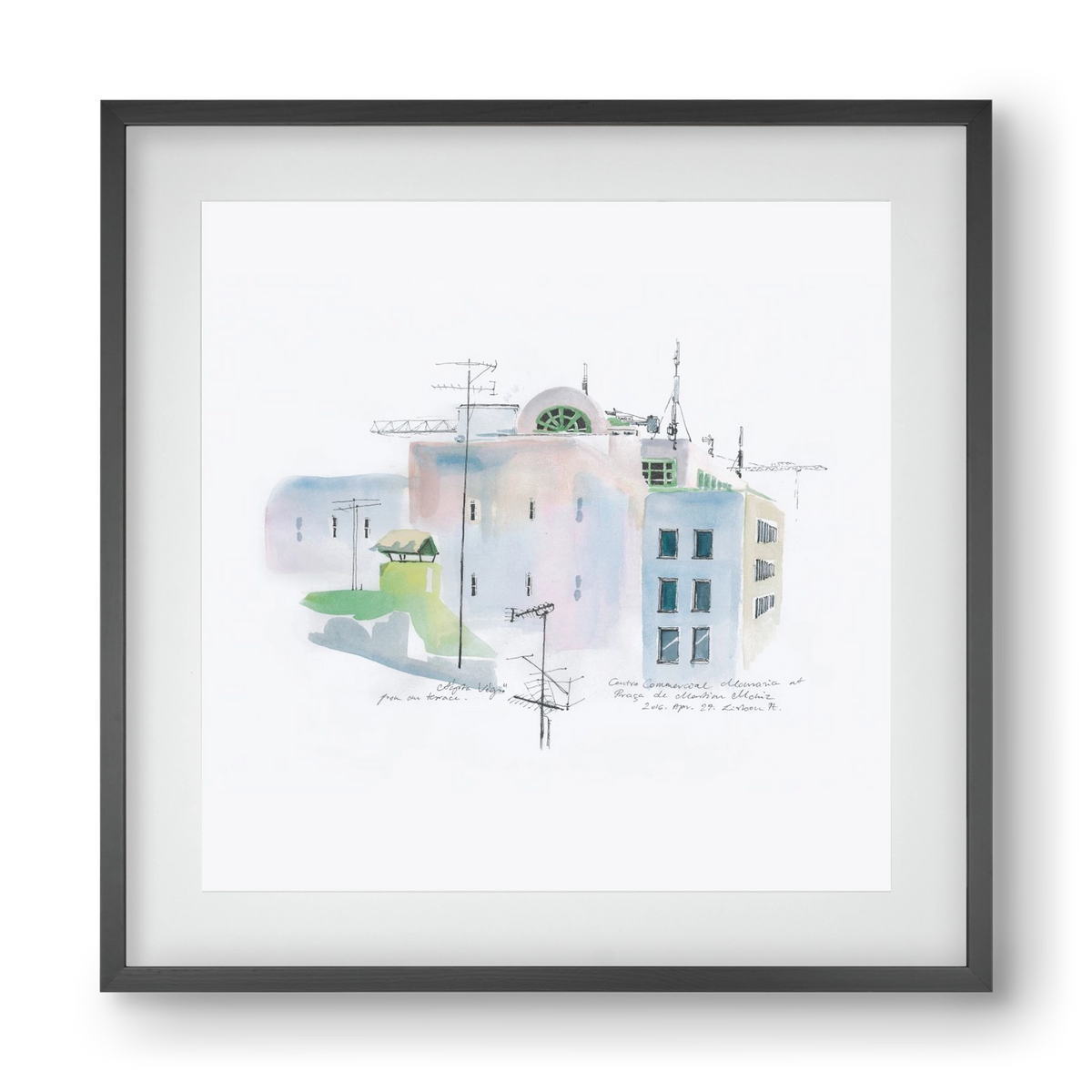 LISBON Aquarelle No.3, 40x40 cm (30x30 cm), Fekete keret, paszpartuval