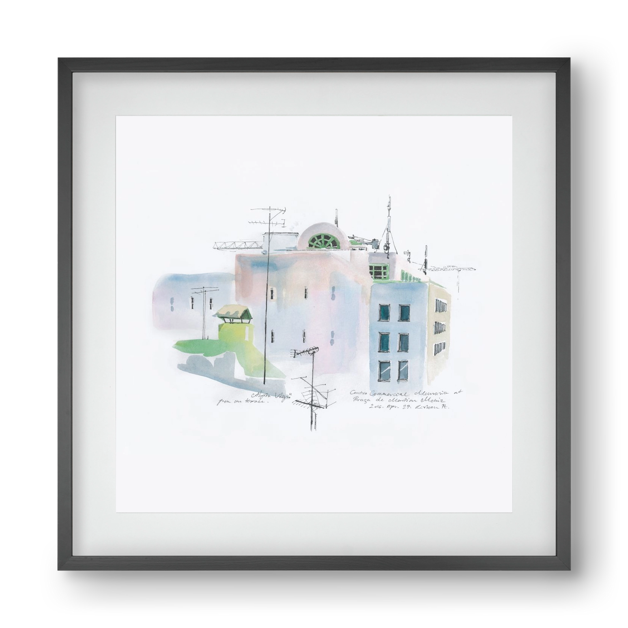 LISBON Aquarelle No.3, 40x40 cm (30x30 cm), Fekete keret, paszpartuval