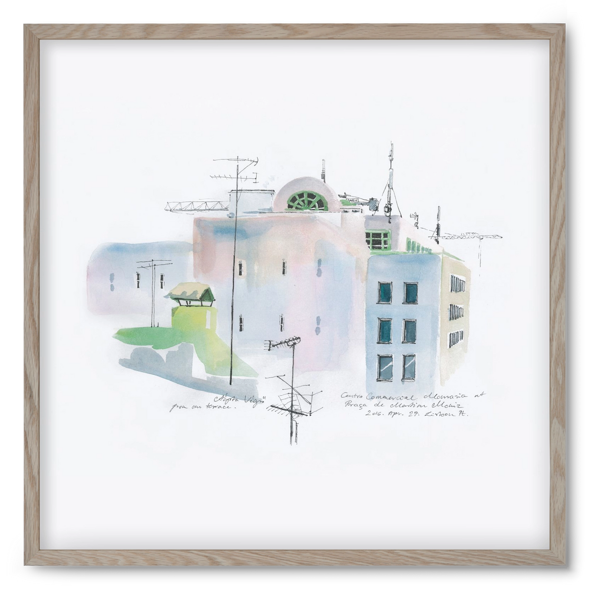 LISBON Aquarelle No.3, 50x50 cm (50x50 cm), Tölgy keret