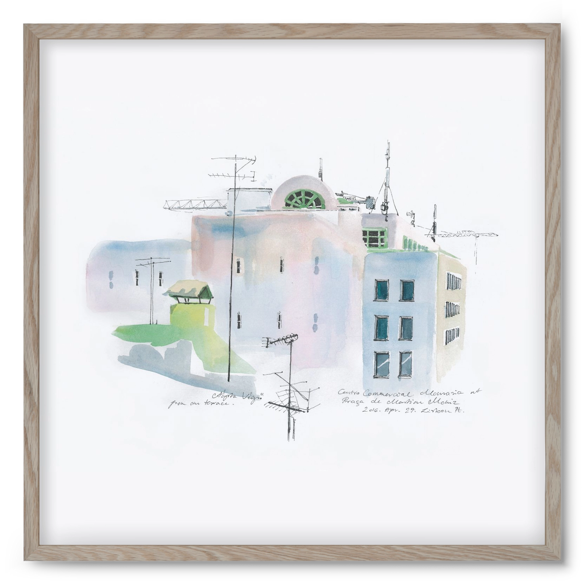 LISBON Aquarelle No.3, 50x50 cm (50x50 cm), Tölgy keret