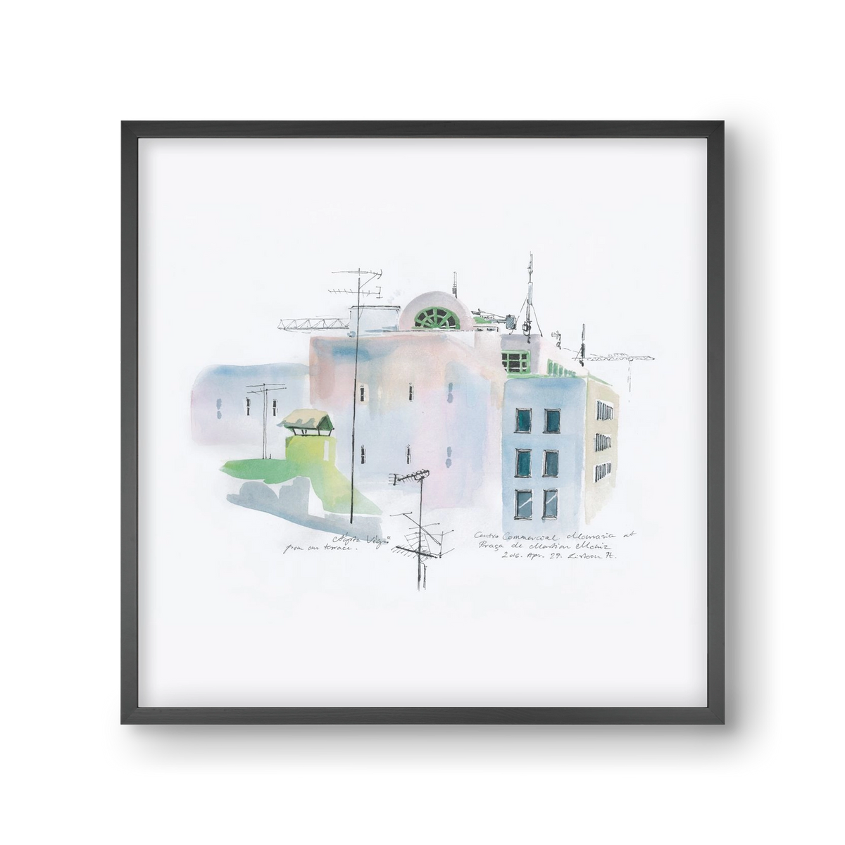 LISBON Aquarelle No.3, 30x30 cm (30x30 cm), Fekete keret