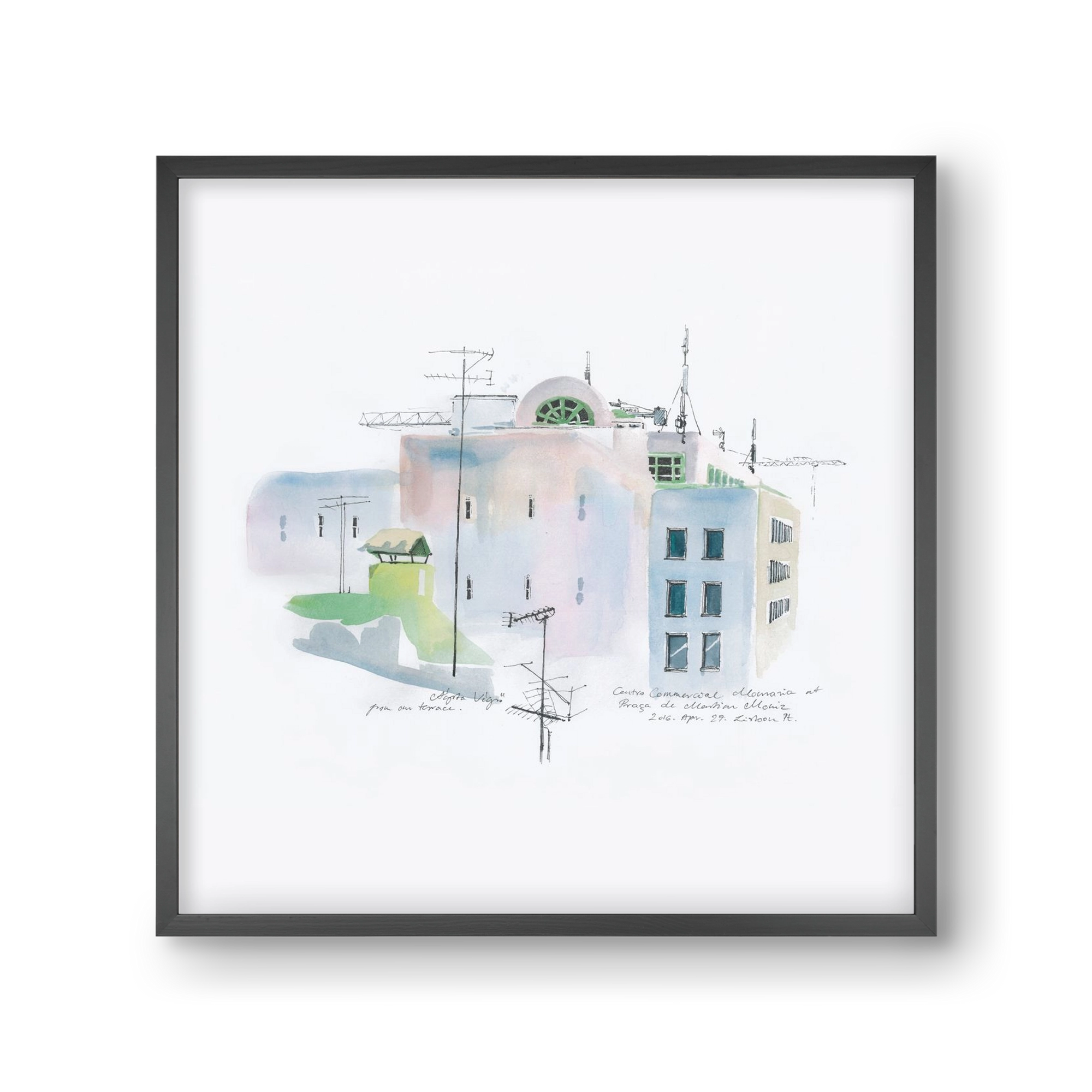 LISBON Aquarelle No.3, 30x30 cm (30x30 cm), Fekete keret