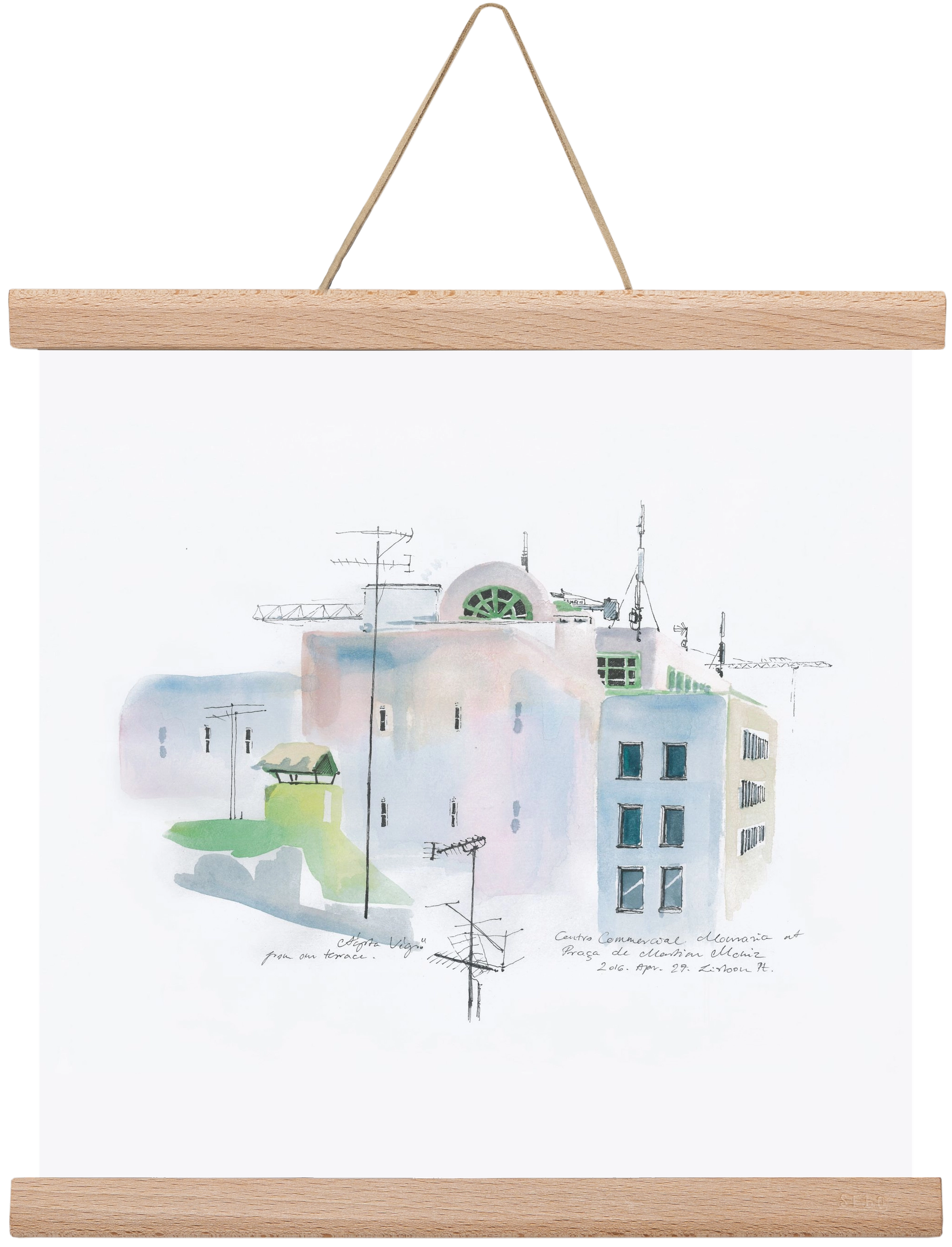 LISBON Aquarelle No.3, 30x30 cm (30x30 cm), Tölgy akasztó