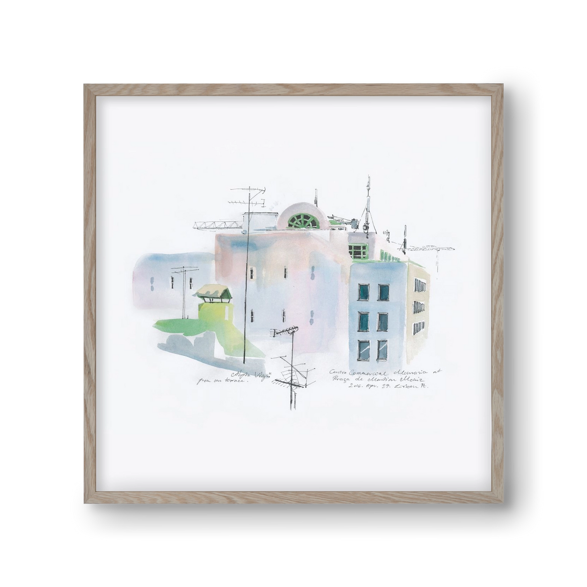 LISBON Aquarelle No.3, 30x30 cm (30x30 cm), Tölgy keret