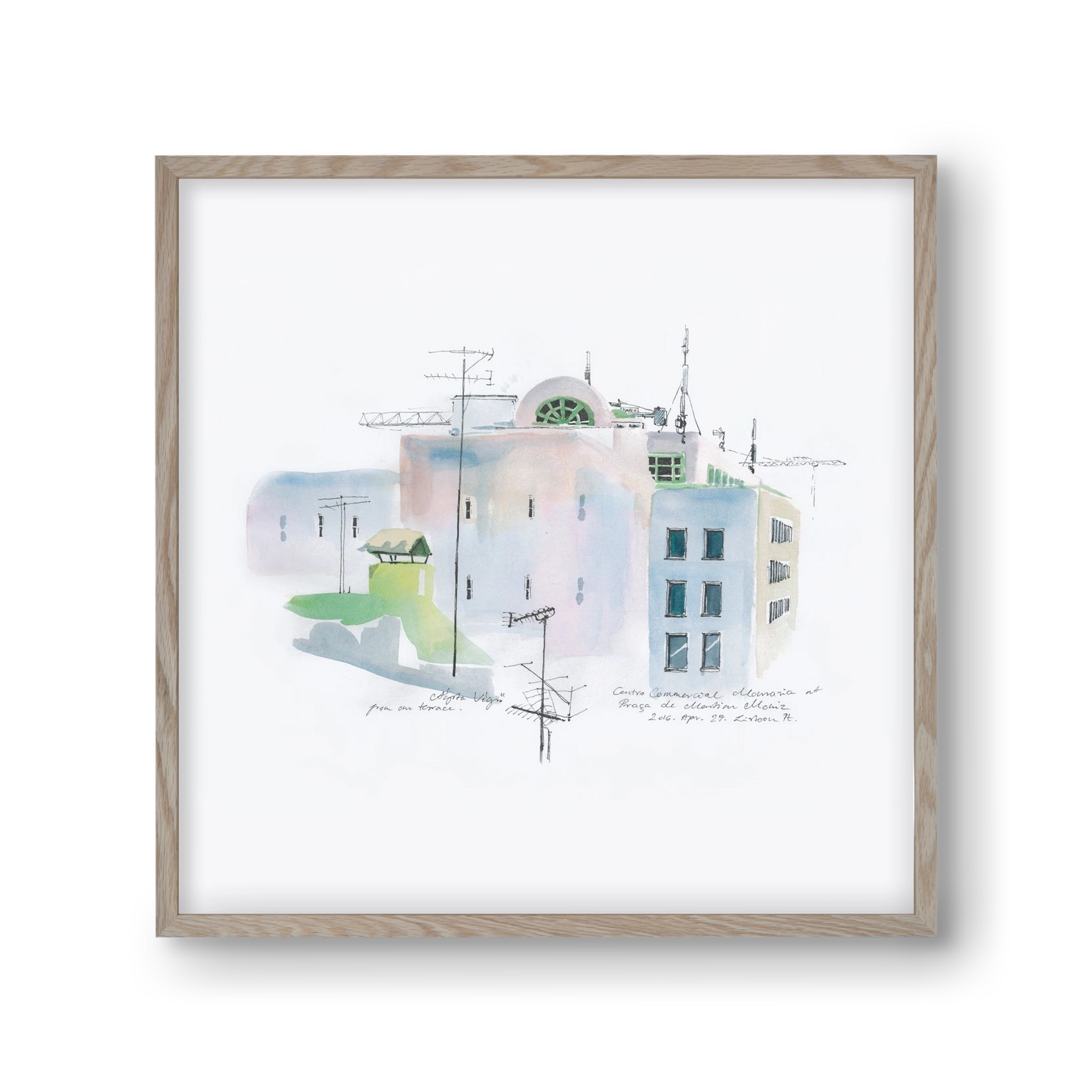 LISBON Aquarelle No.3, 30x30 cm (30x30 cm), Tölgy keret