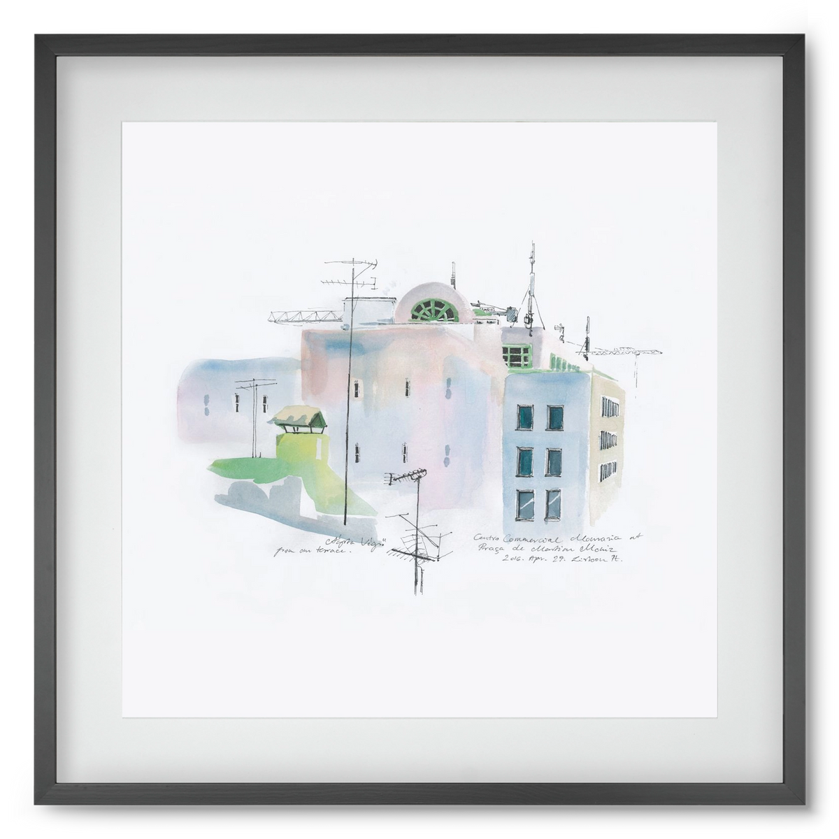 LISBON Aquarelle No.3, 50x50 cm (40x40 cm), Fekete keret, paszpartuval
