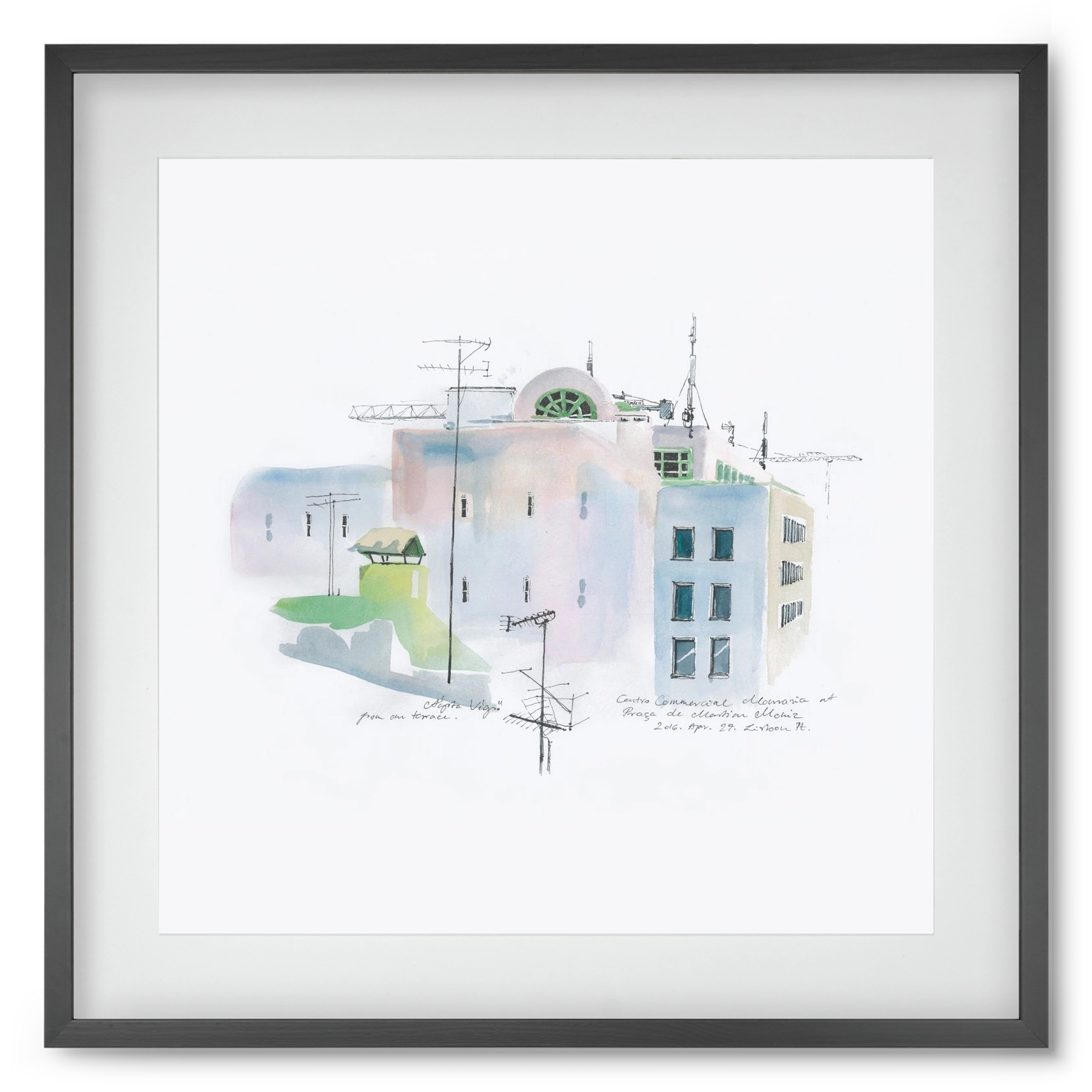 LISBON Aquarelle No.3, 50x50 cm (40x40 cm), Fekete keret, paszpartuval