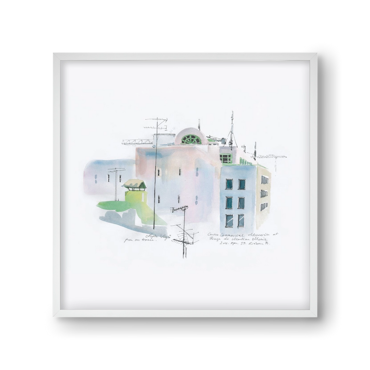 LISBON Aquarelle No.3, 30x30 cm (30x30 cm), Fehér keret