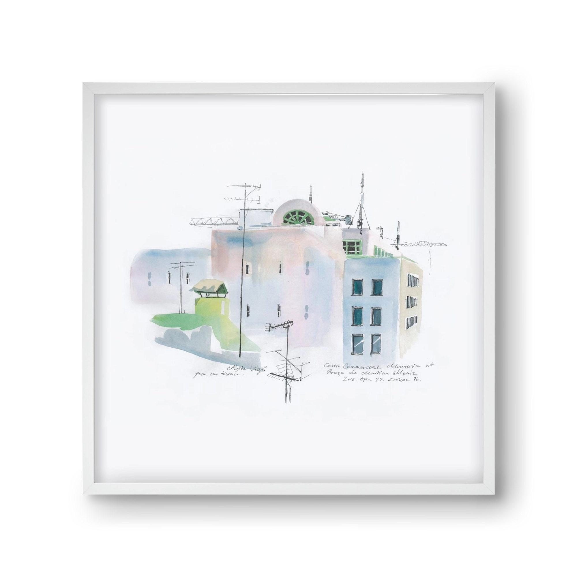 LISBON Aquarelle No.3, 30x30 cm (30x30 cm), Fehér keret